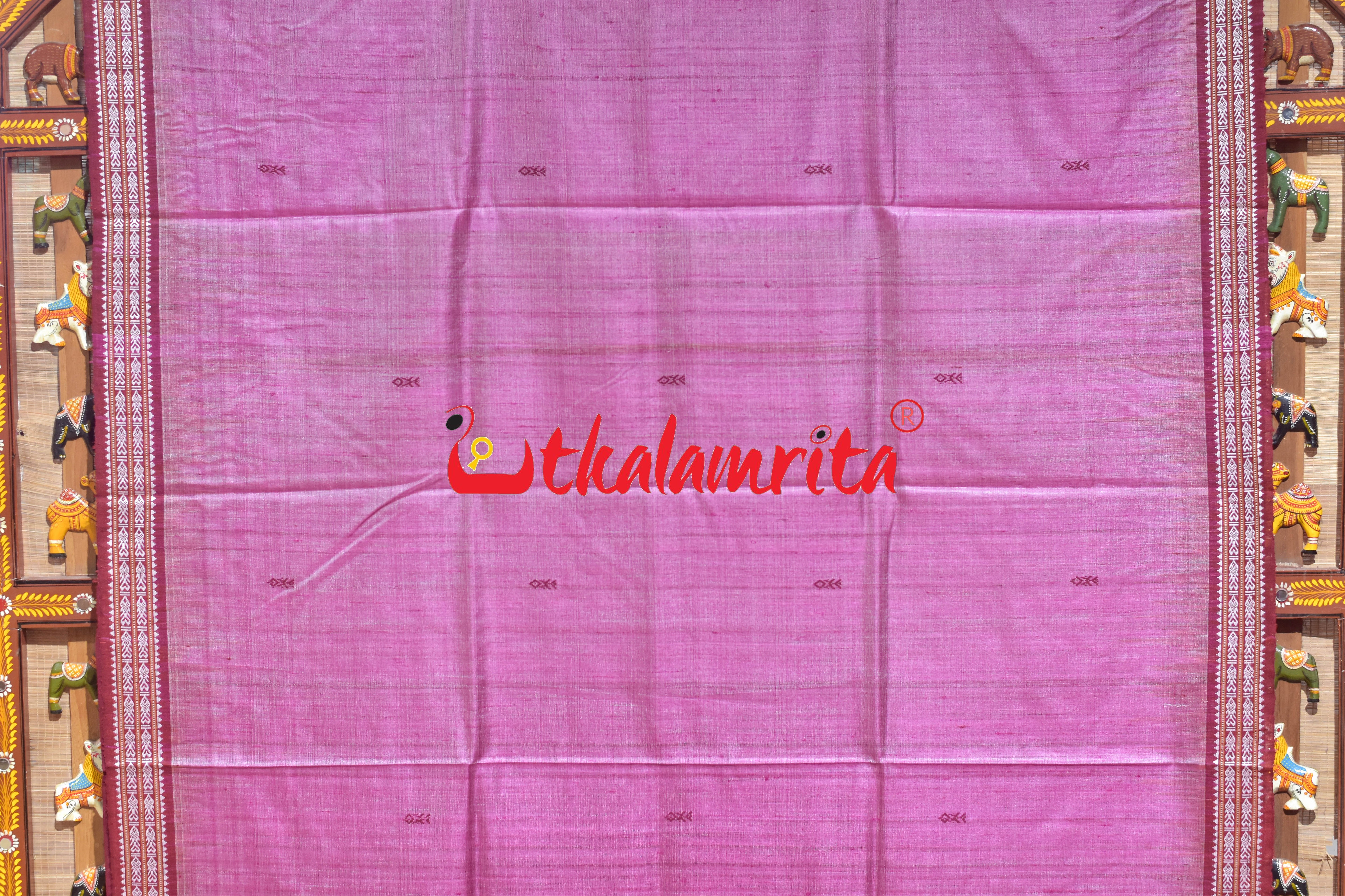 Pink Maroon Fish Buti Anchal Ikat Gopalpur Tussar Saree