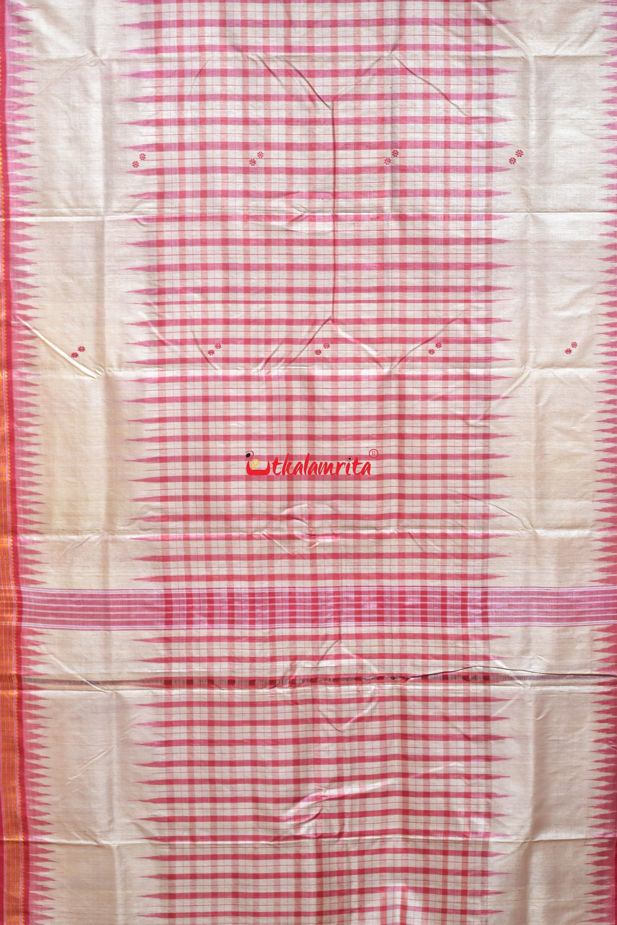 Middle Check Red Fish Border Gopalpur Tussar Silk Saree