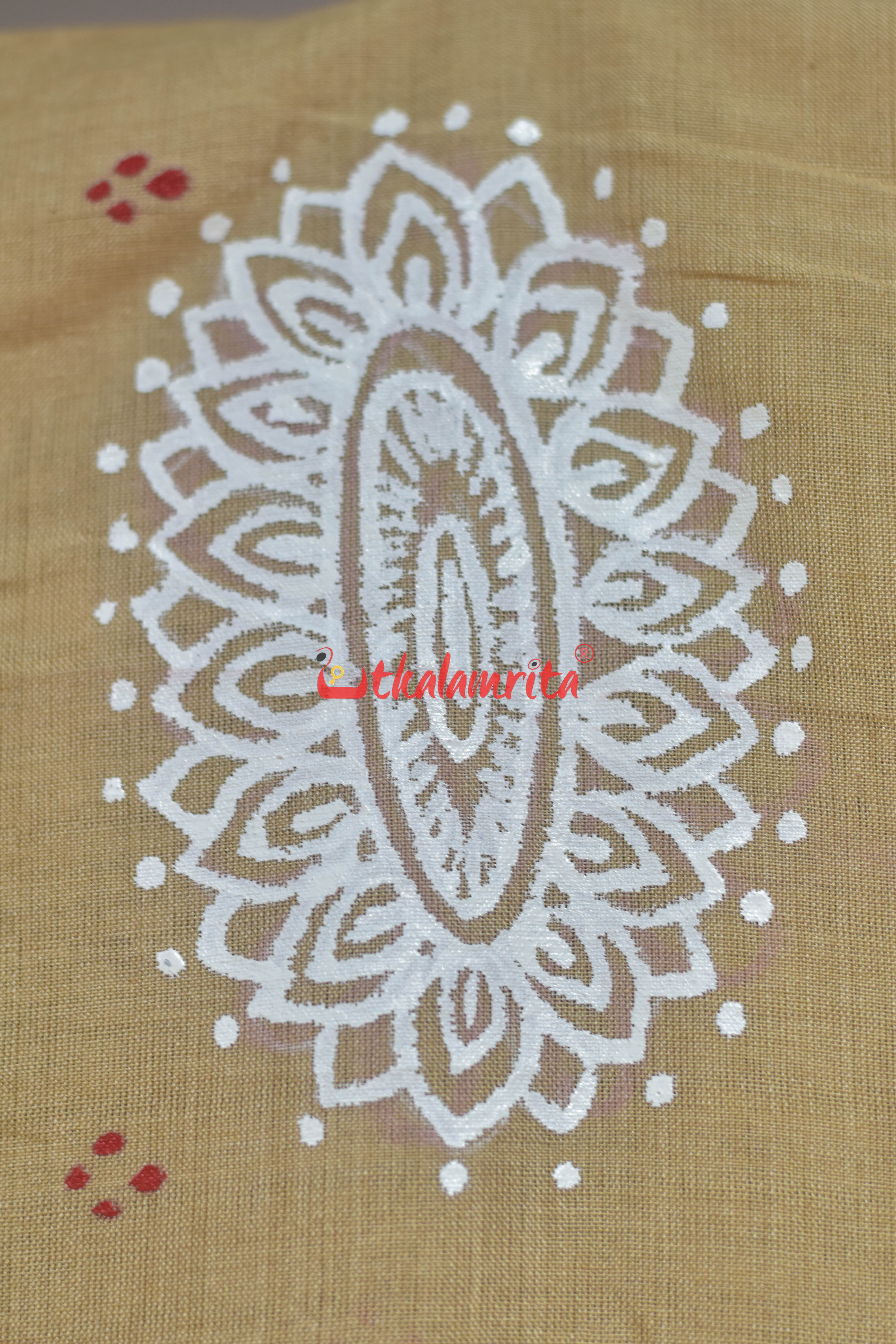 Ghee Maroon Laxmi Puja Pattachitra Cotton Saree