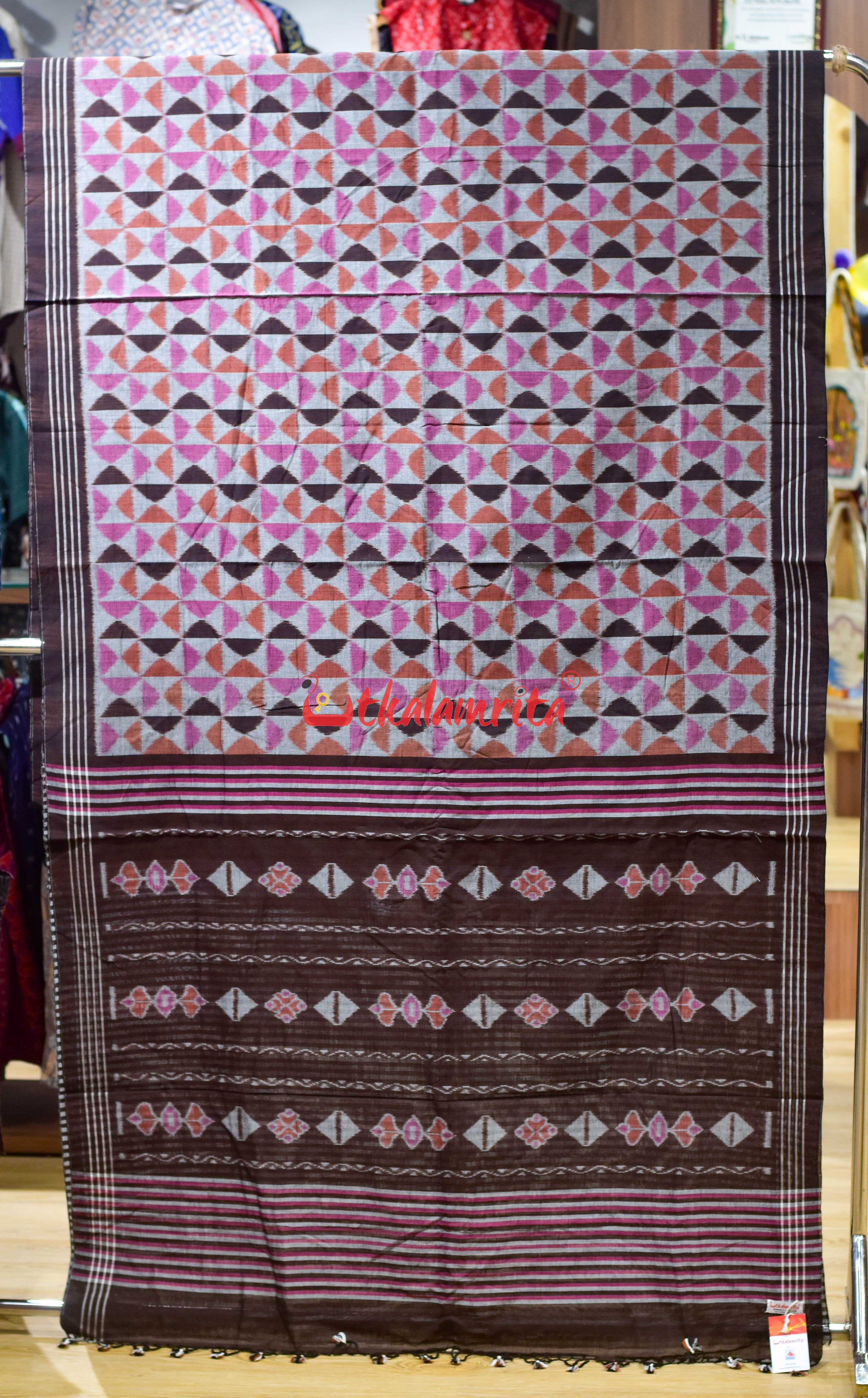 Pink Optical Illusion Khandua Cotton Saree