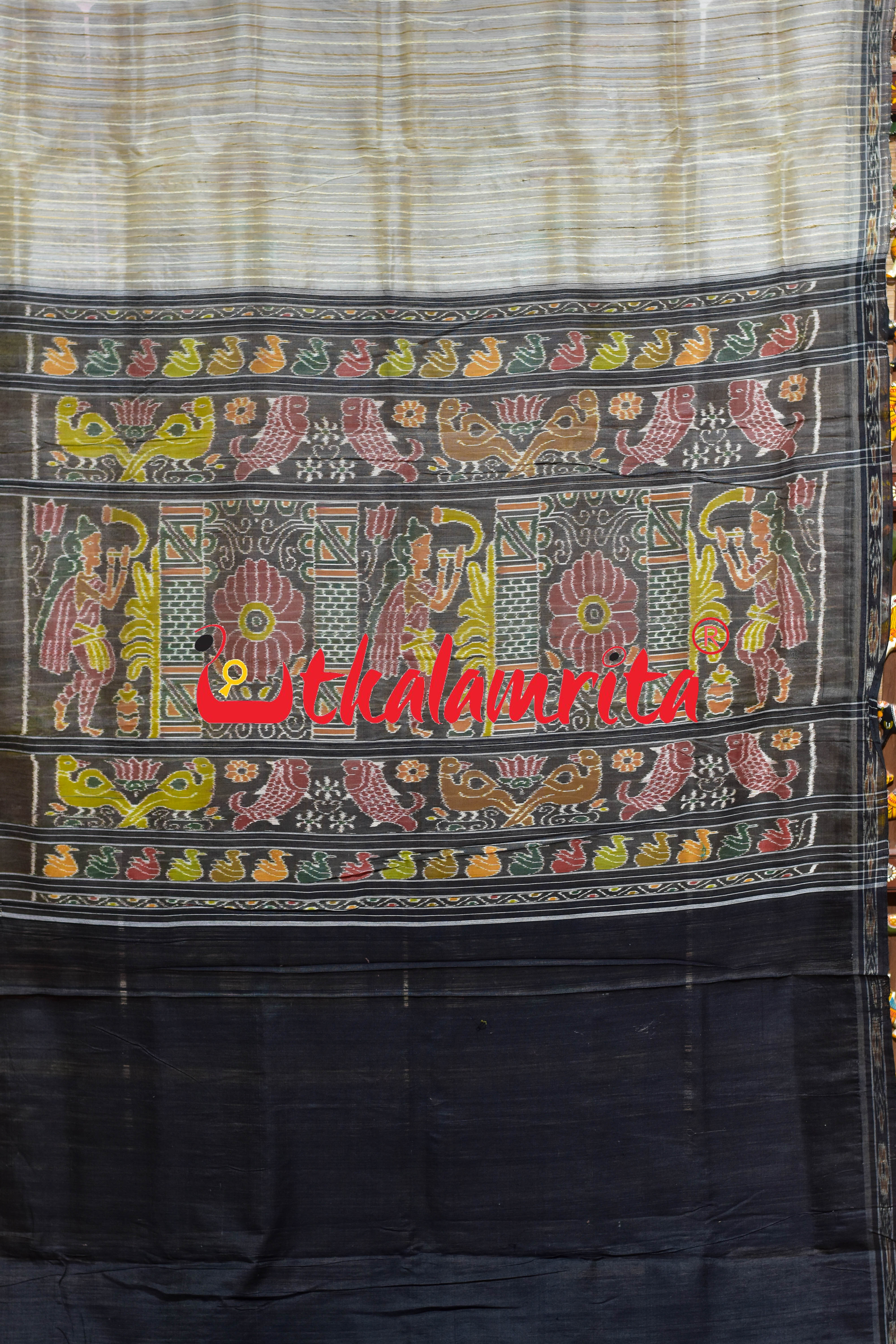 Off White Black Eri Mulberry Khandua Silk Saree