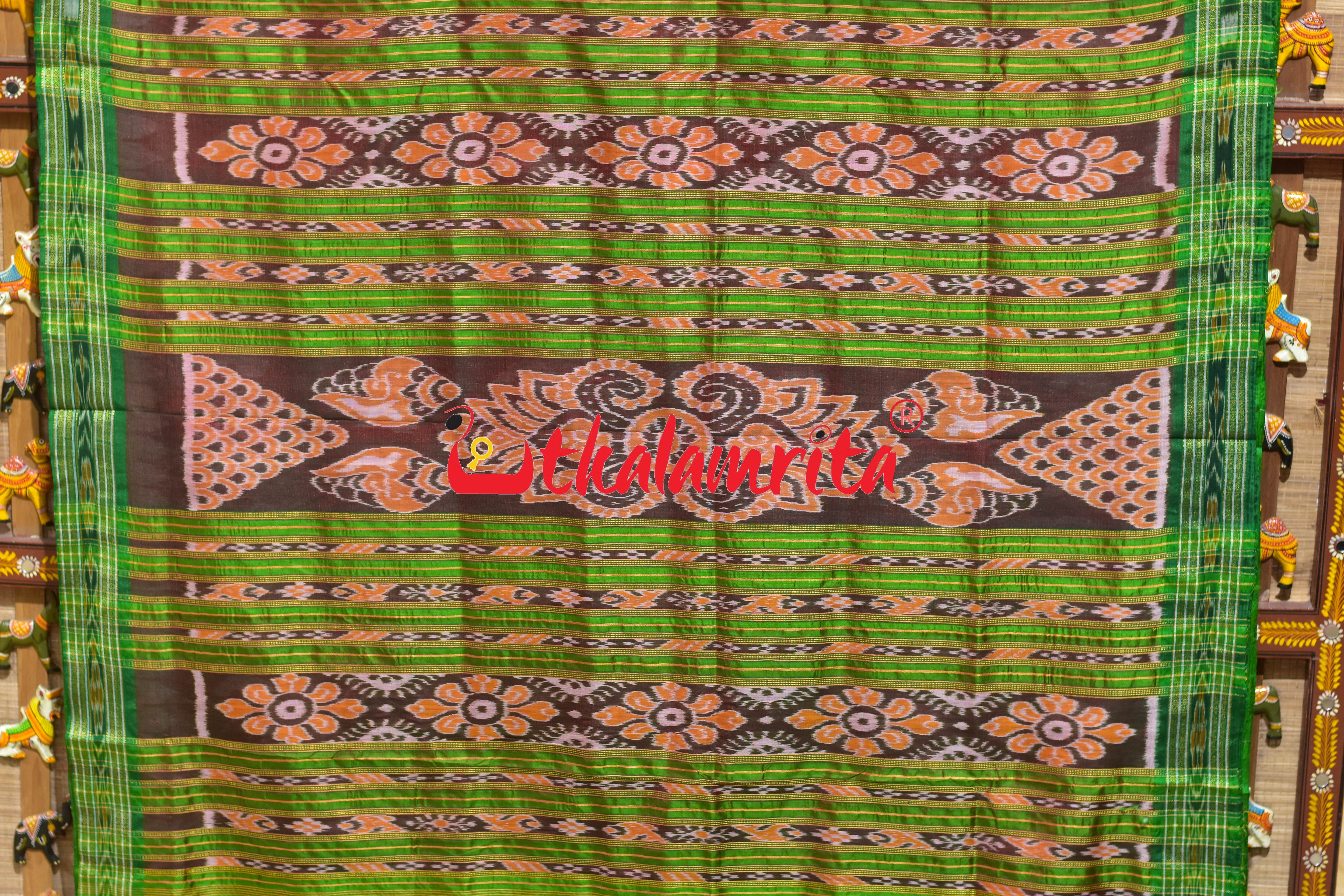 Red Body Sankha with Green Border Khandua Silk Saree