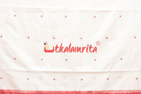 White Red Buti Cotton Saree