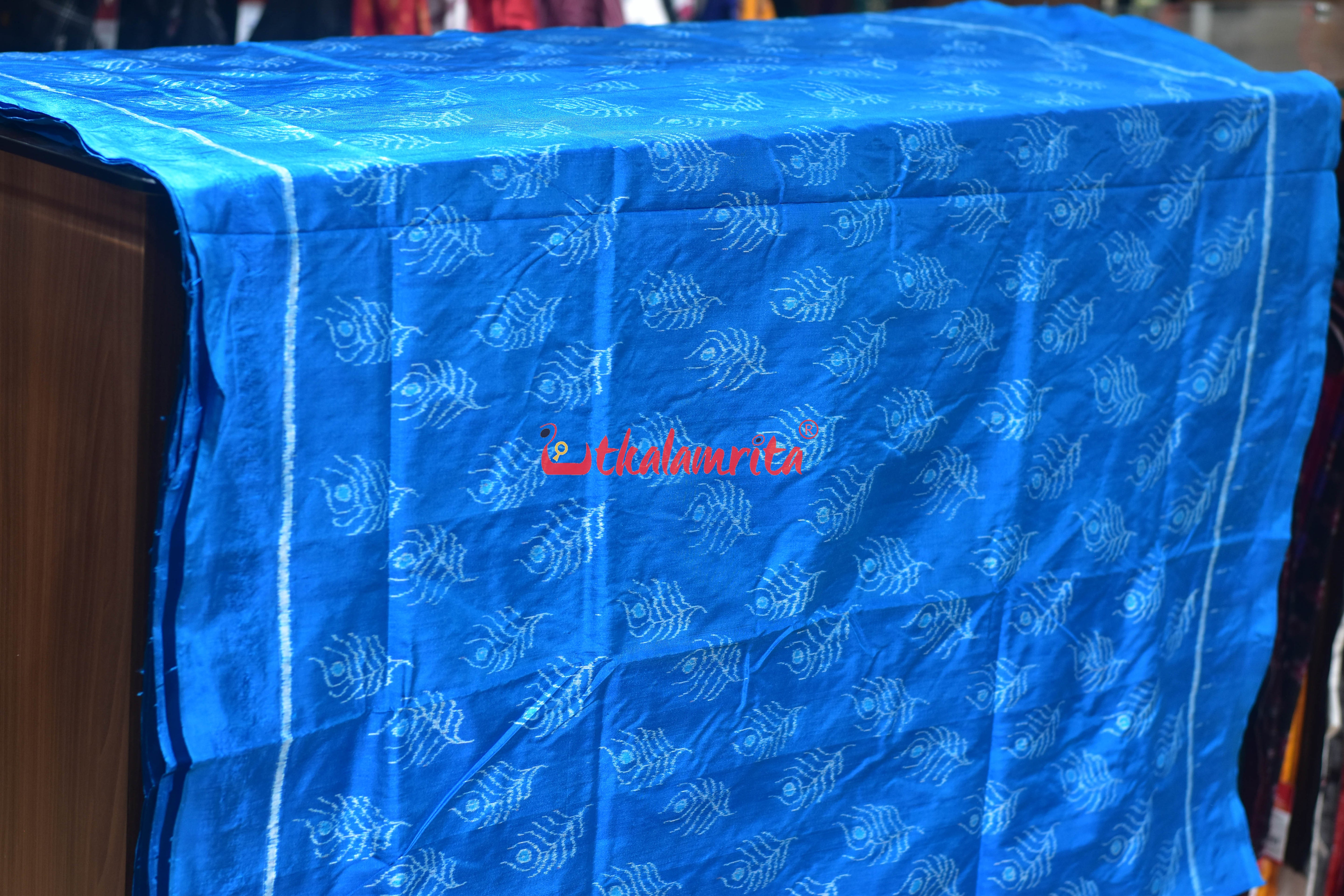 Aqua Blue with Mayurapucha Sambalpuri Silk (Fabric)