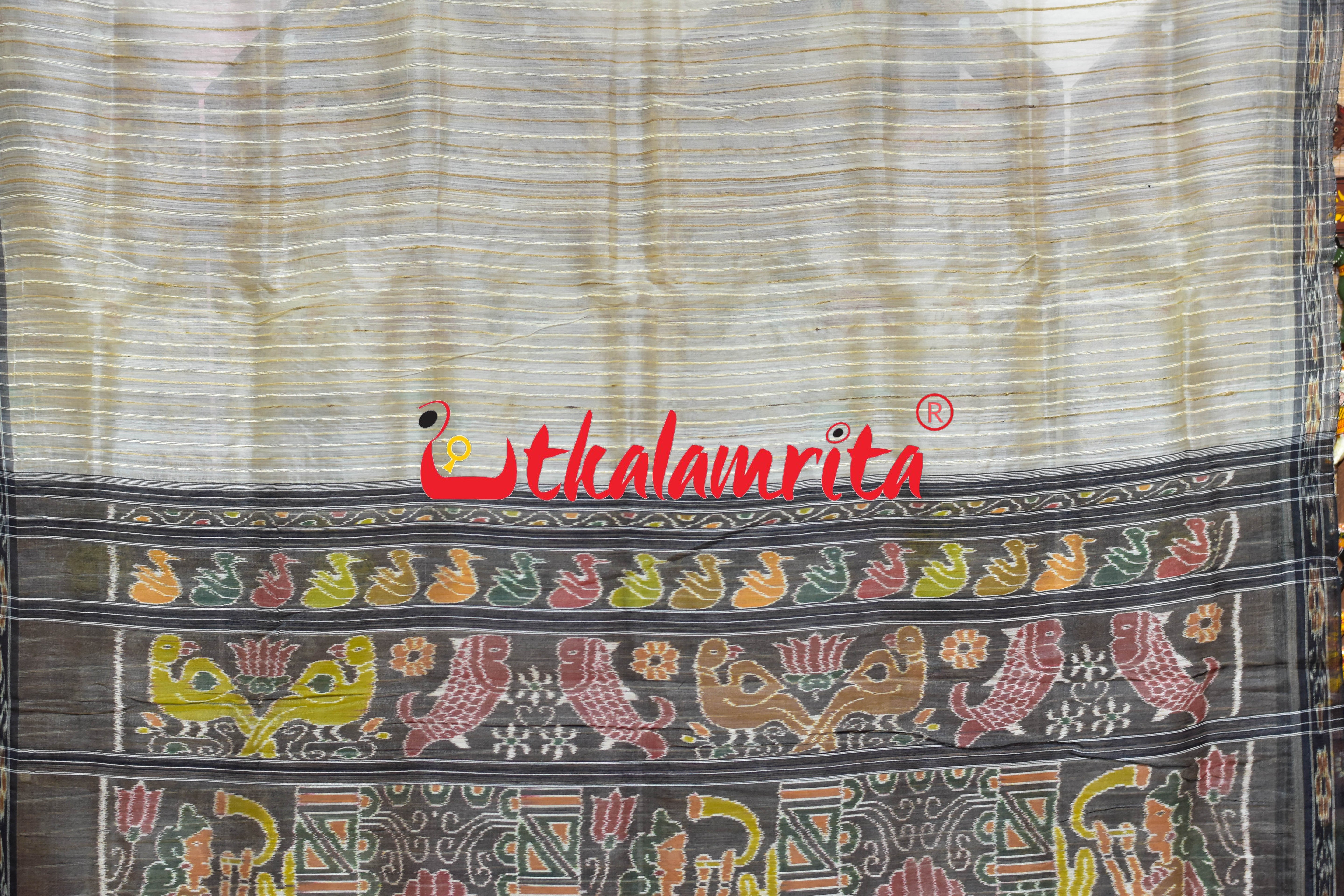 Off White Black Eri Mulberry Khandua Silk Saree