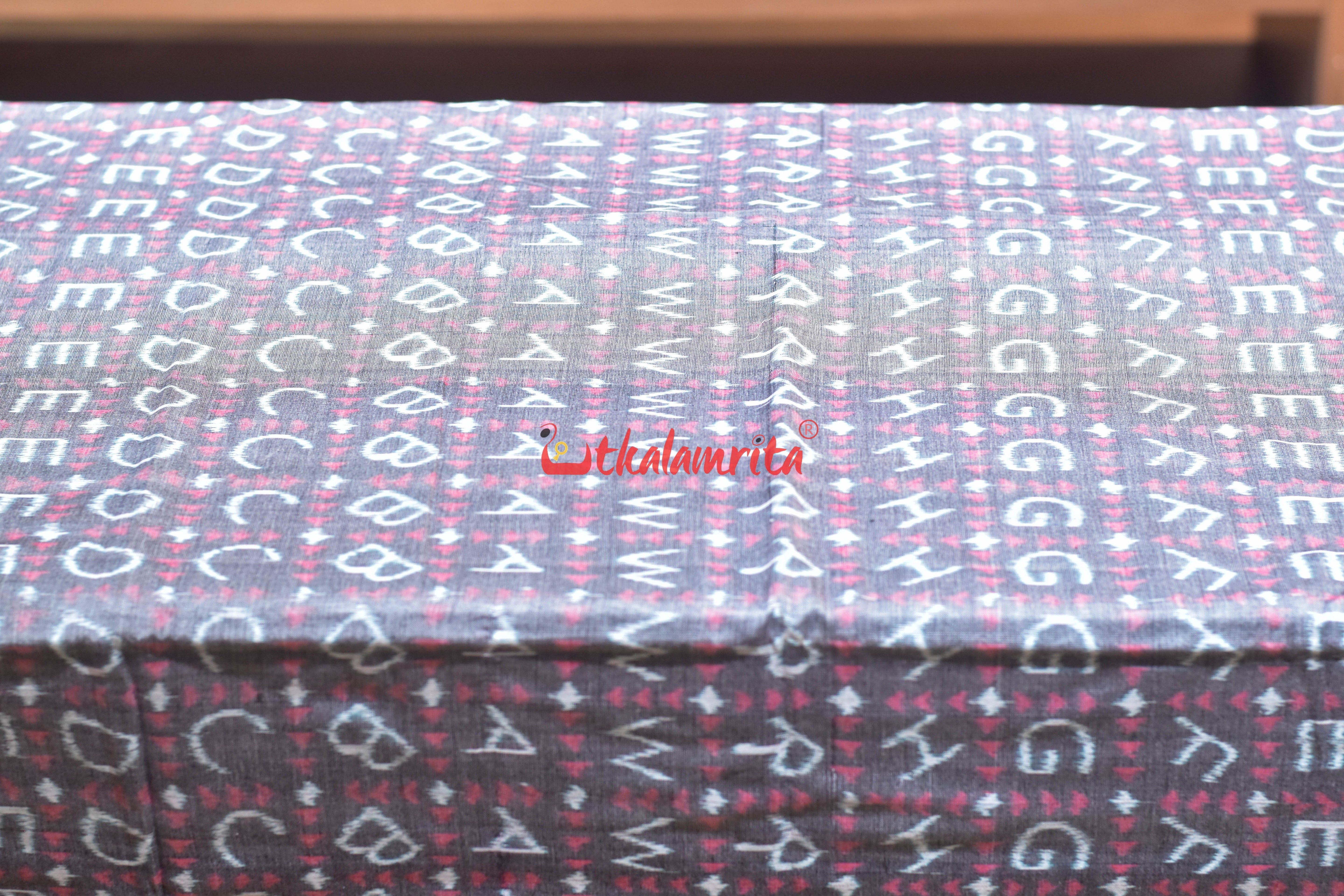 Grey English Letters Sambalpuri Cotton (Fabric)