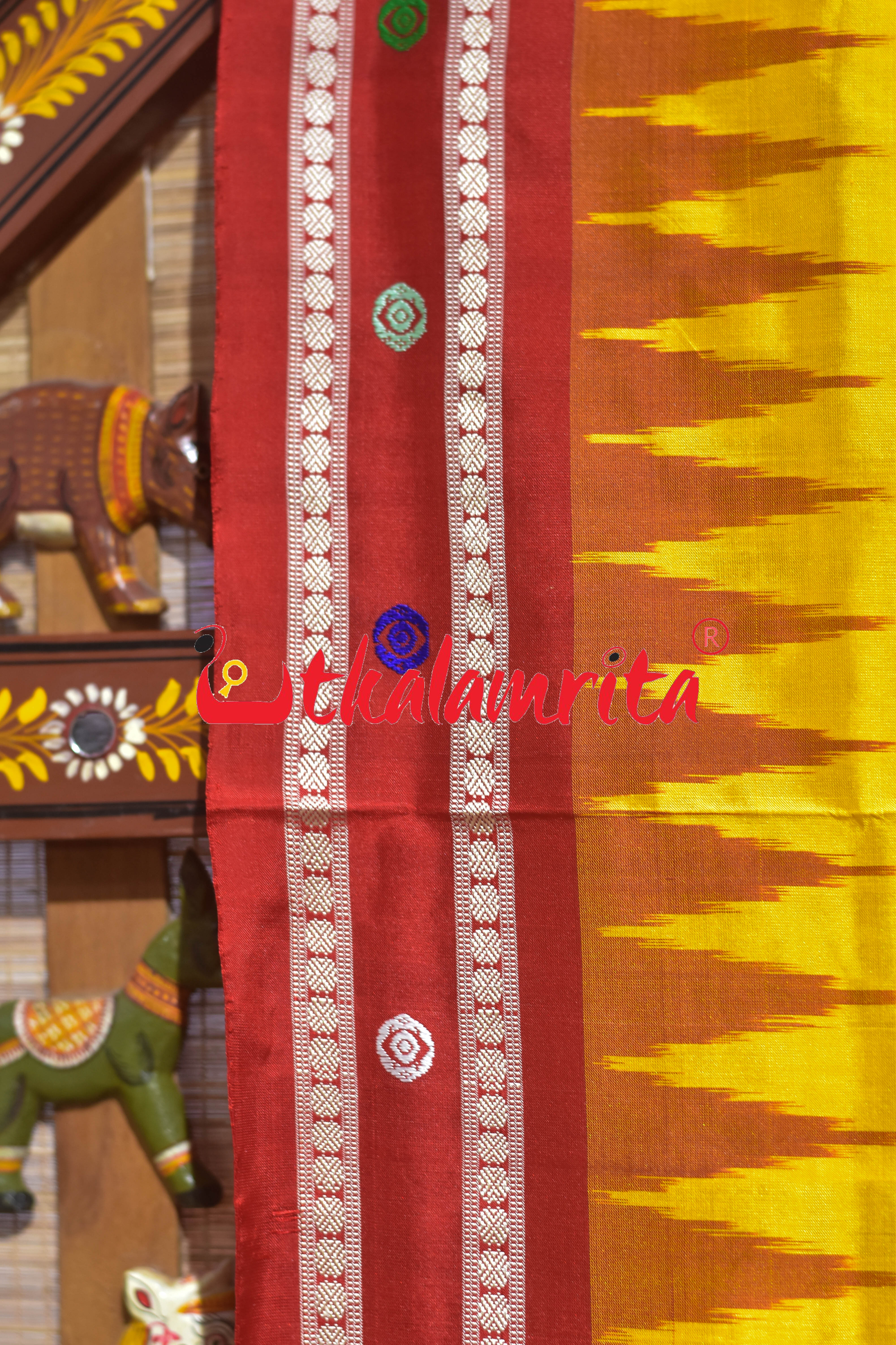 Yellow Red Nilachakra Bomkai Silk Saree