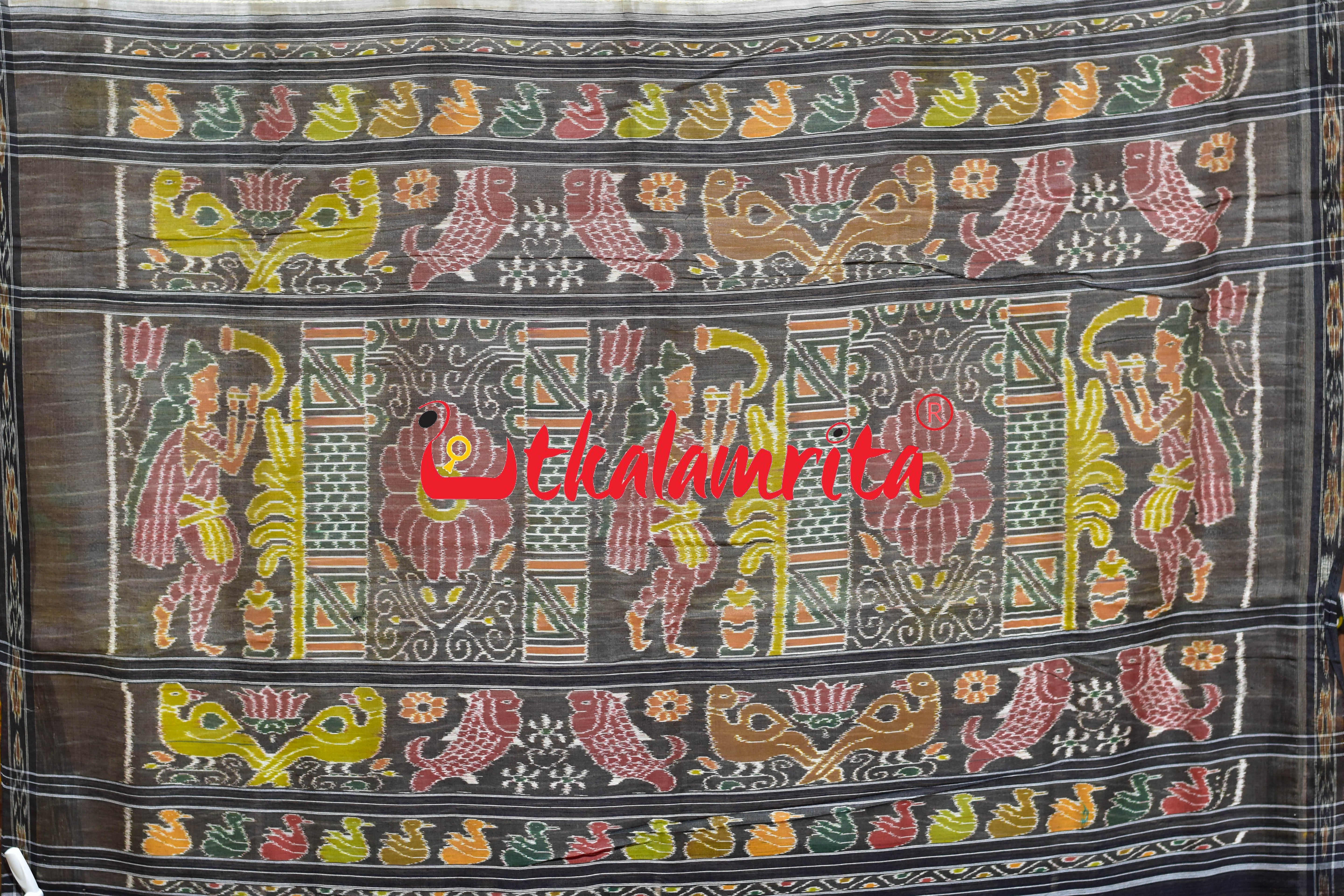 Off White Black Eri Mulberry Khandua Silk Saree