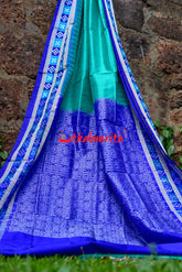 Sea Green Double Blue Border Pasapali Sambalpuri Silk