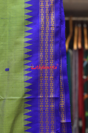 Green Blue Double Anchal Berhampuri Silk Saree