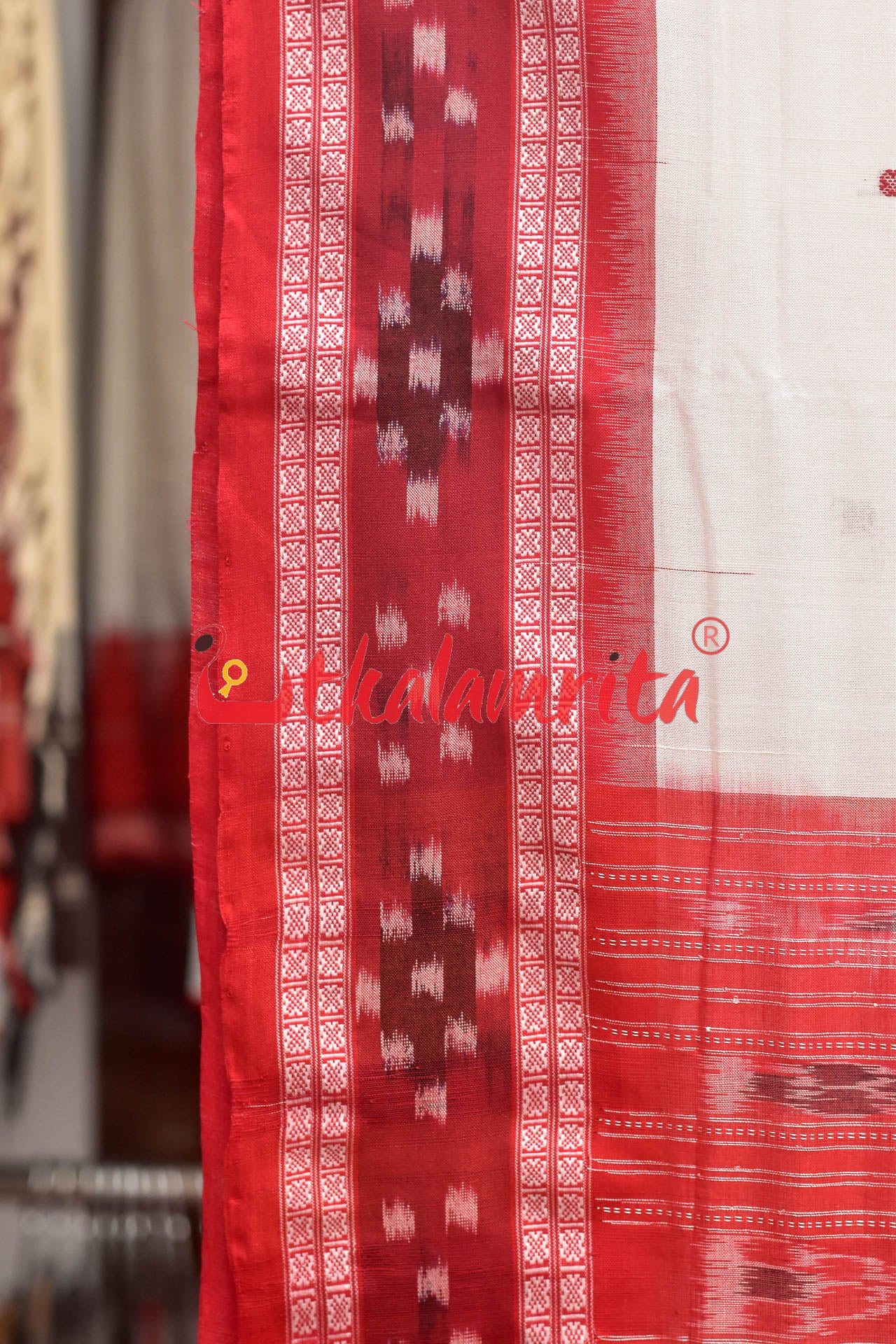 White Red Buti Cotton Saree