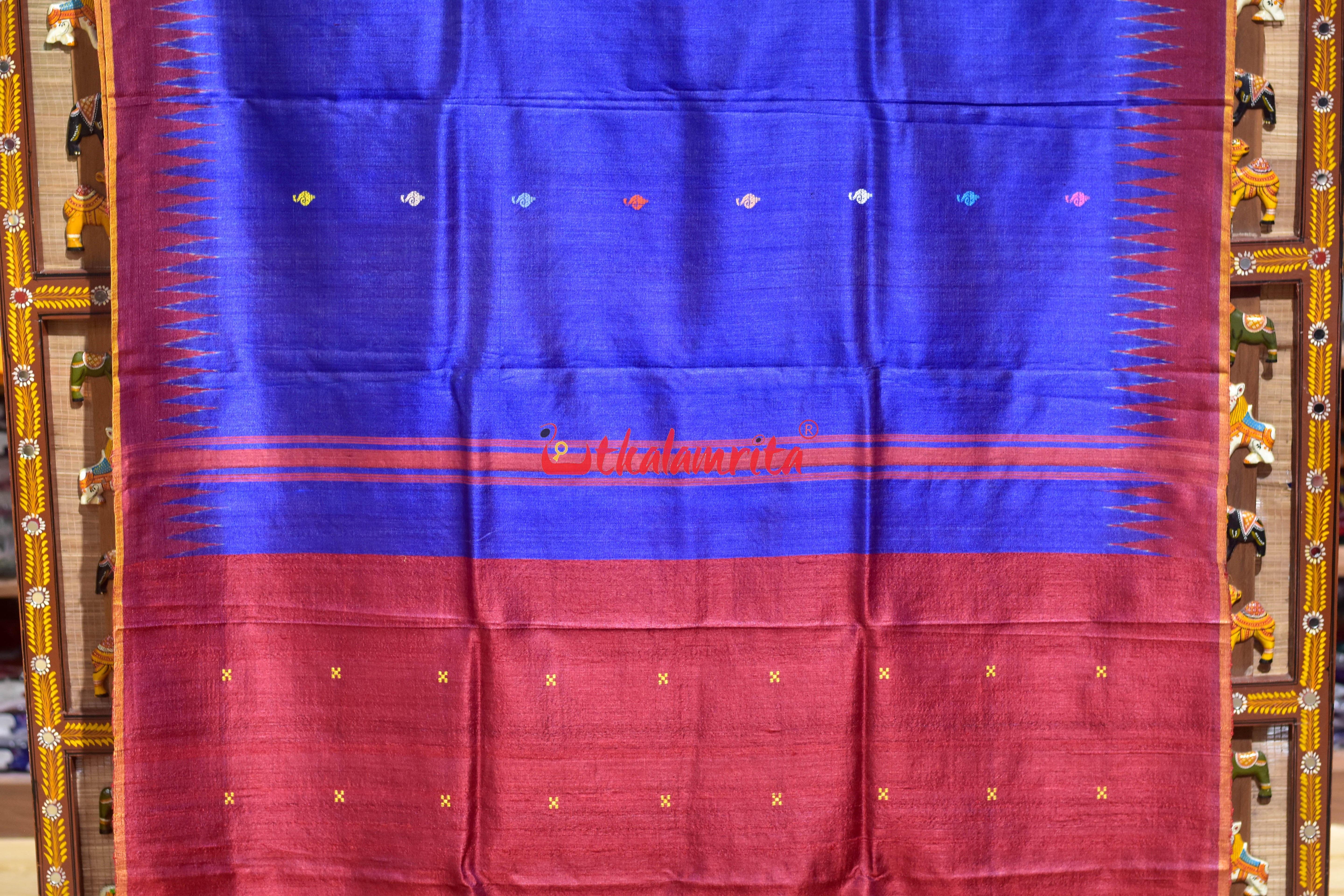Blue Sankha Buti Nilachakra Gopalpur Tussar Silk Saree