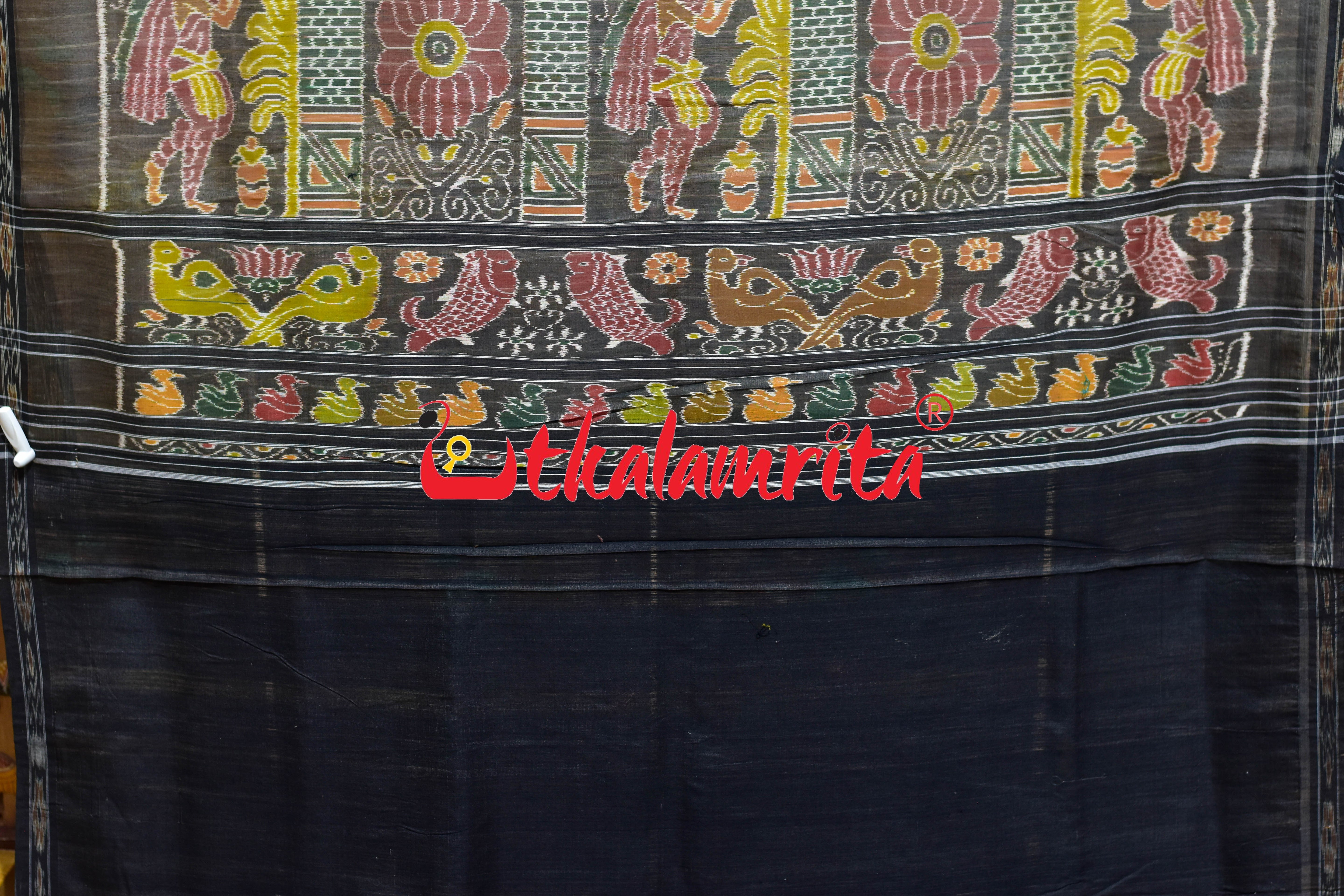 Off White Black Eri Mulberry Khandua Silk Saree