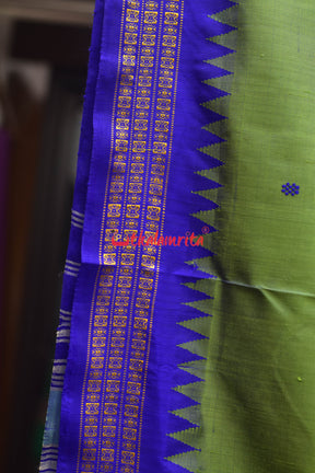 Green Blue Double Anchal Berhampuri Silk Saree
