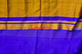 Mustard Deep Blue Pink Ganga Jamuna Double Anchal Berhampuri Silk Saree
