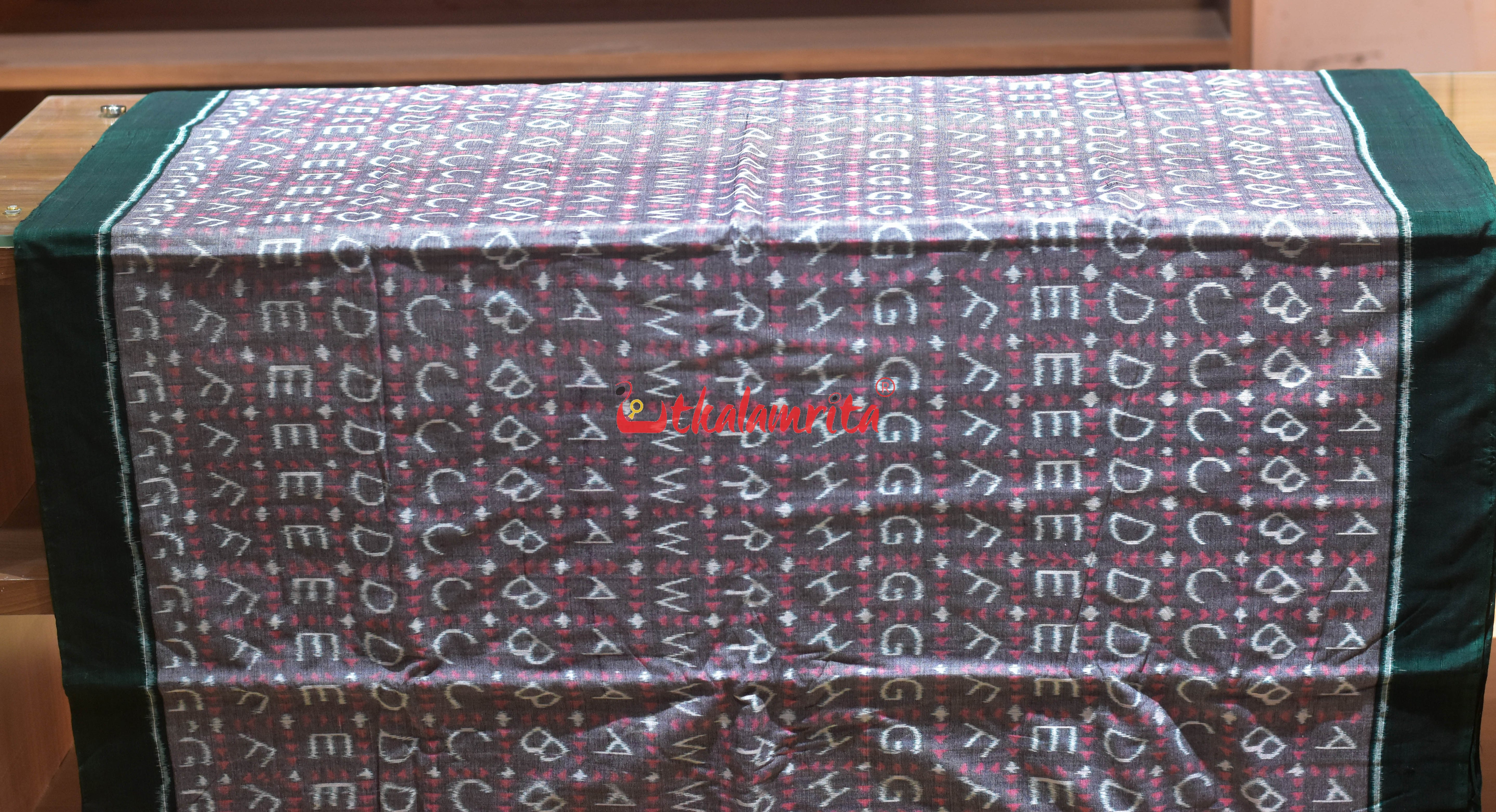 Grey English Letters Sambalpuri Cotton (Fabric)
