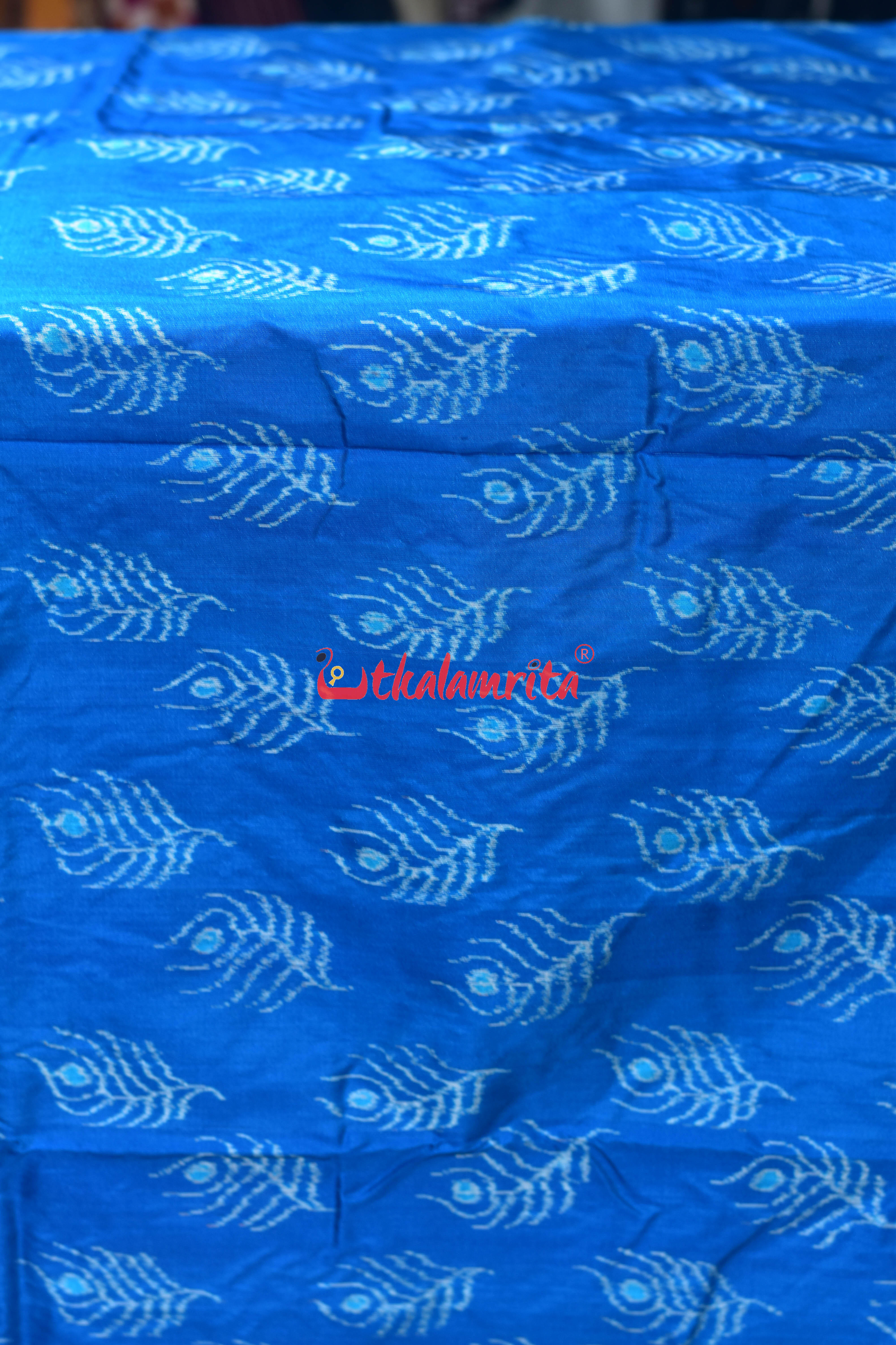 Aqua Blue with Mayurapucha Sambalpuri Silk (Fabric)