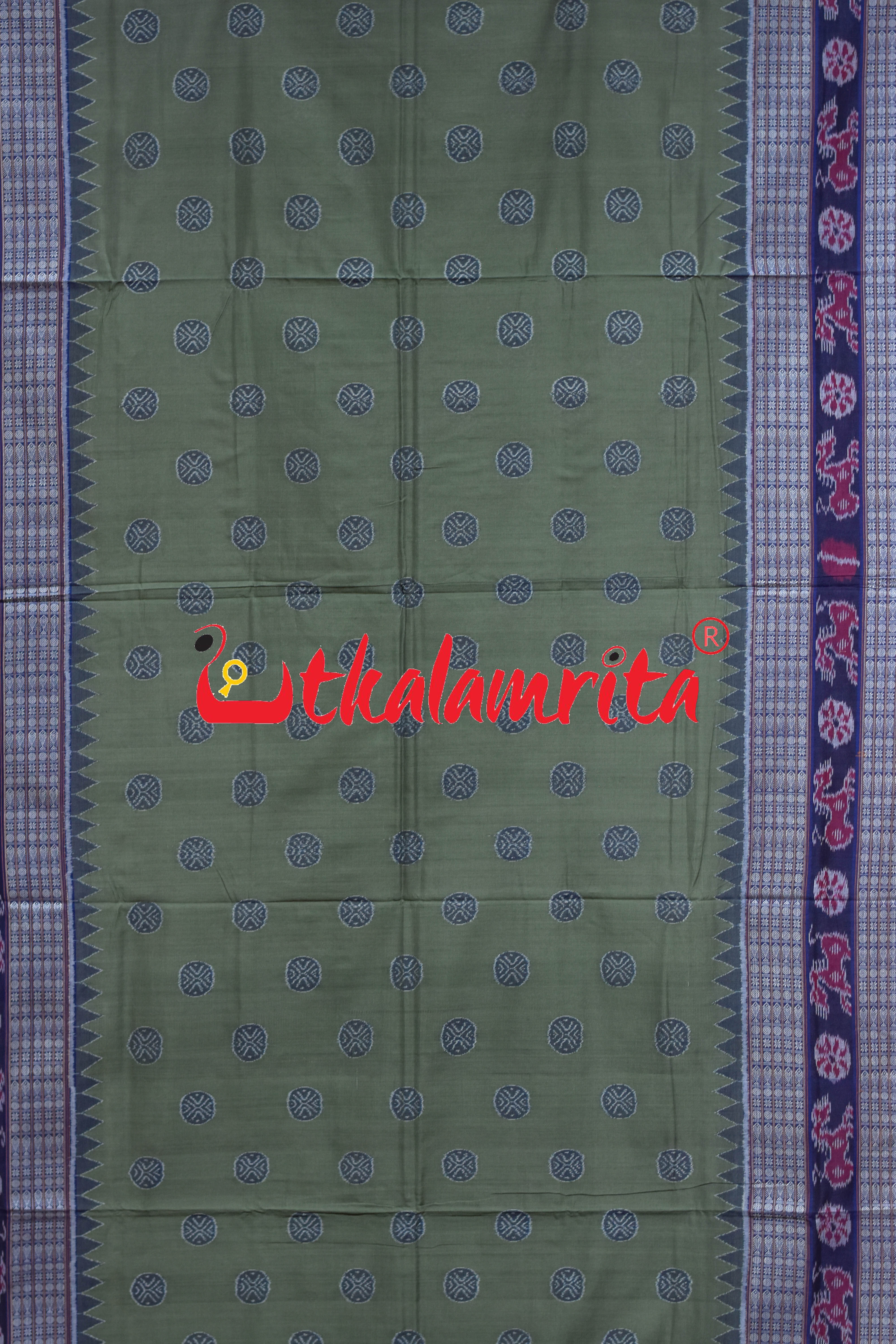 Olive Blue Dasaphuliya Sambalpuri Cotton Saree