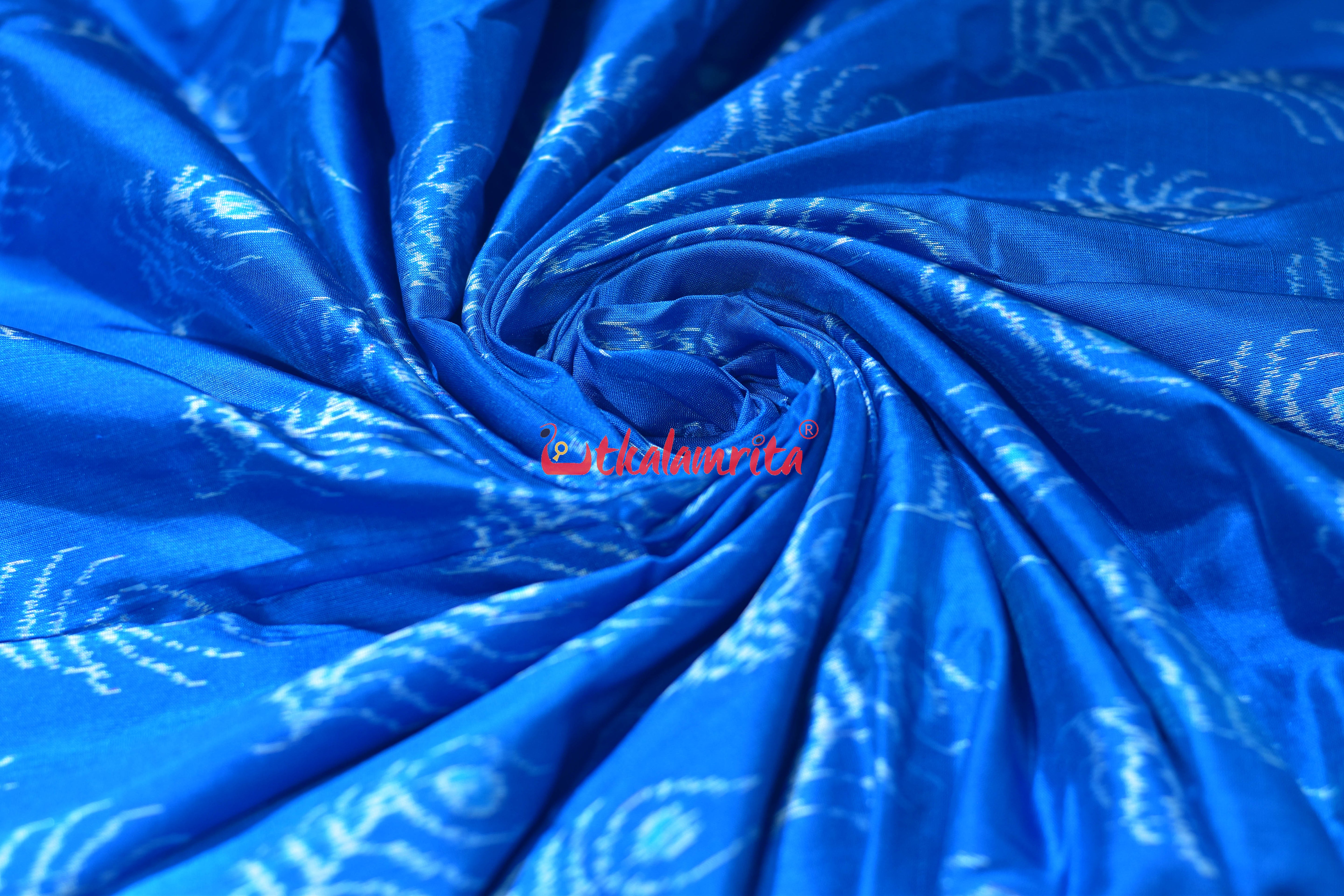 Aqua Blue with Mayurapucha Sambalpuri Silk (Fabric)