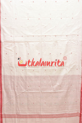 White Red Buti Cotton Saree