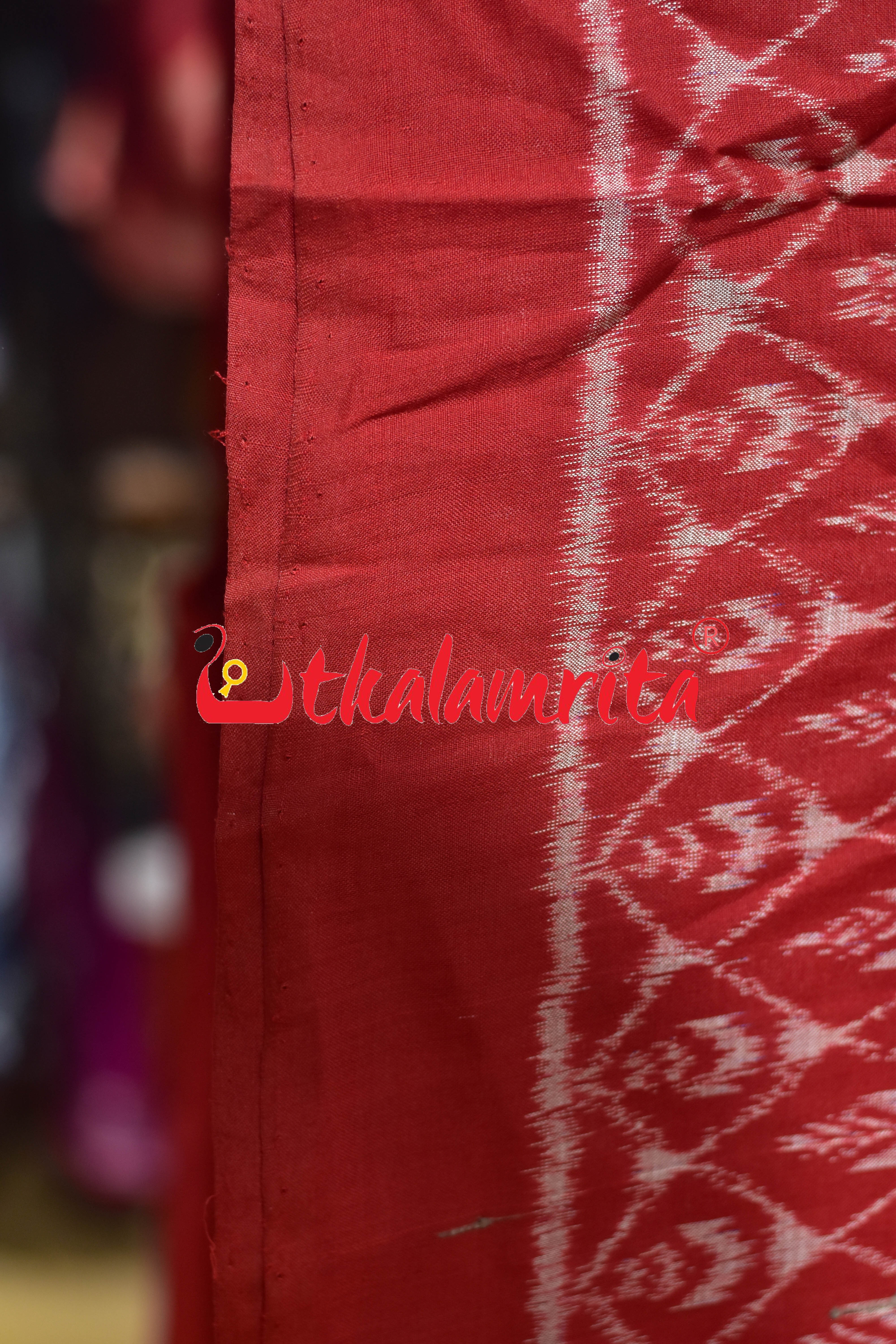 Red Silver Phula Bandha Sambalpuri Cotton (Fabric)