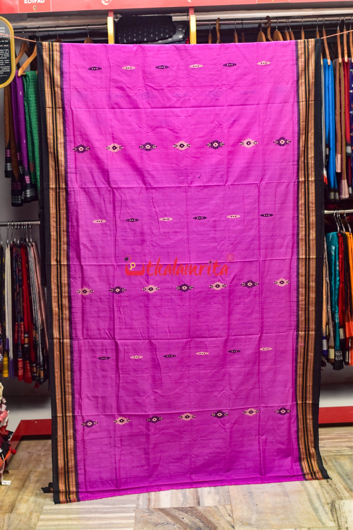 Lavender Black Anchal Bandha Padam Bomkai Cotton Saree