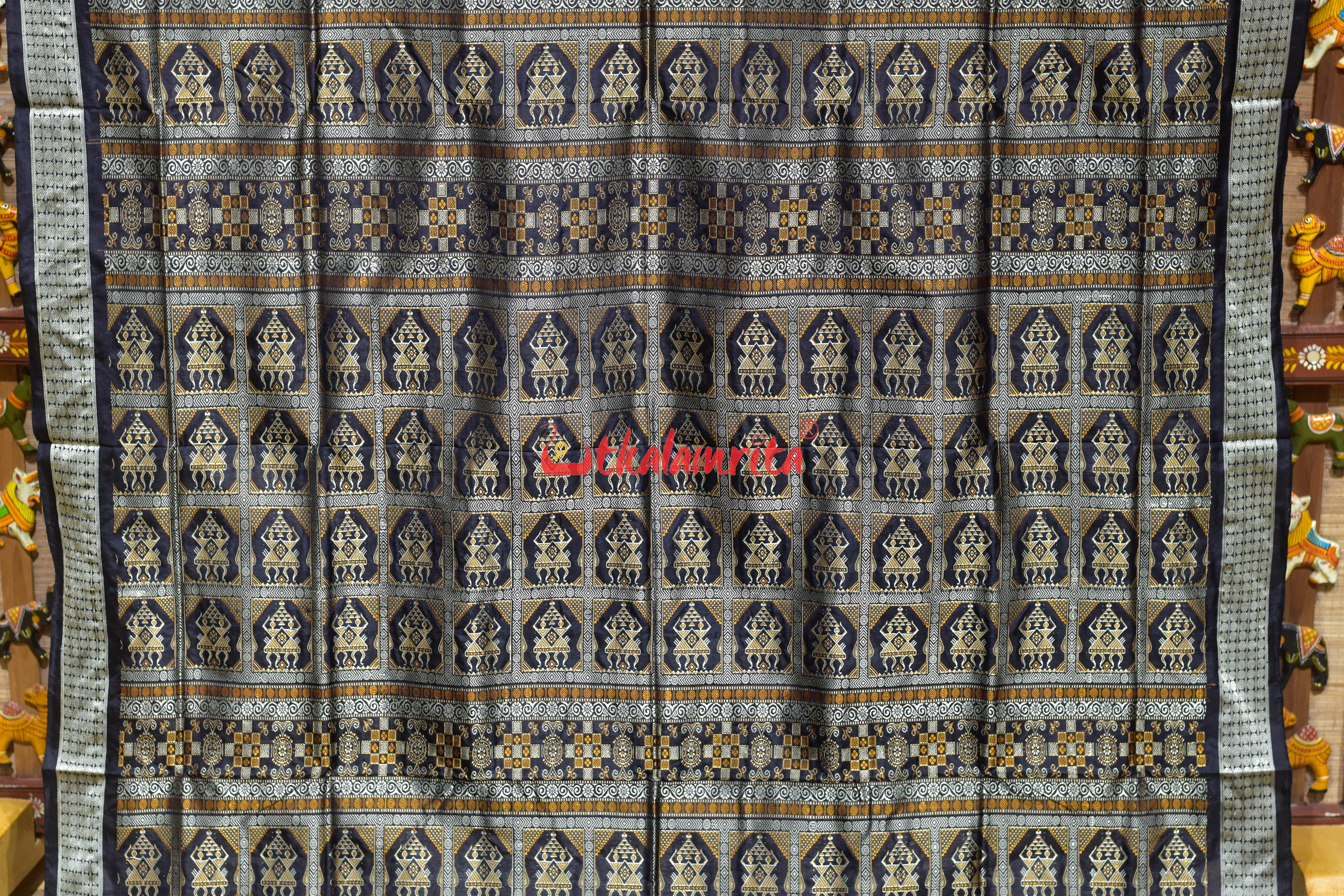 Red Black Body Mukuta Bomkai Silk Saree