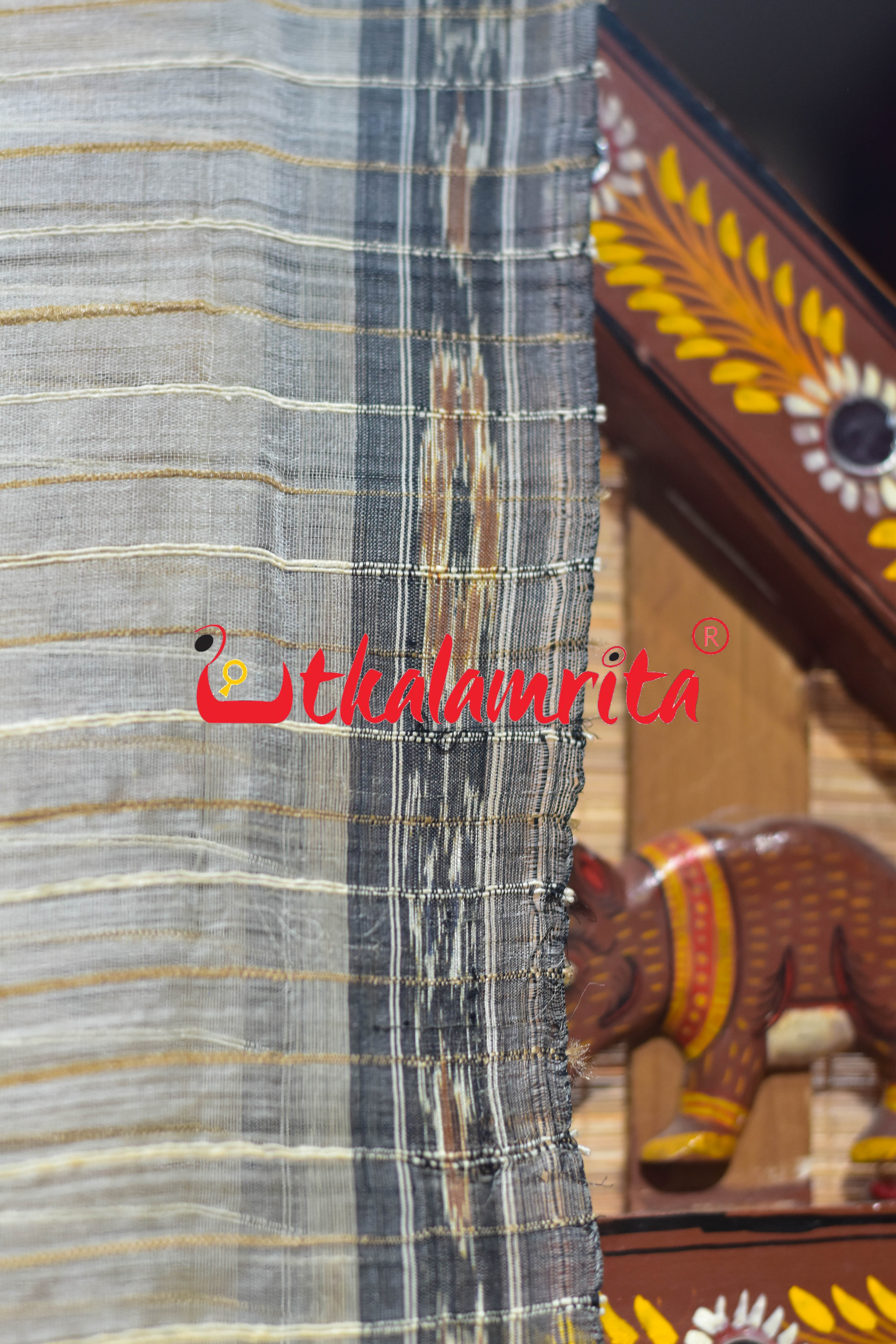 Off White Black Eri Mulberry Khandua Silk Saree