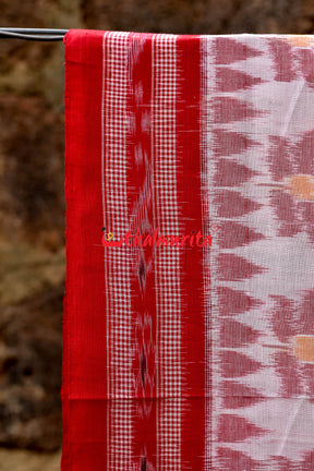 White Red Cotton Nabarangi Saree