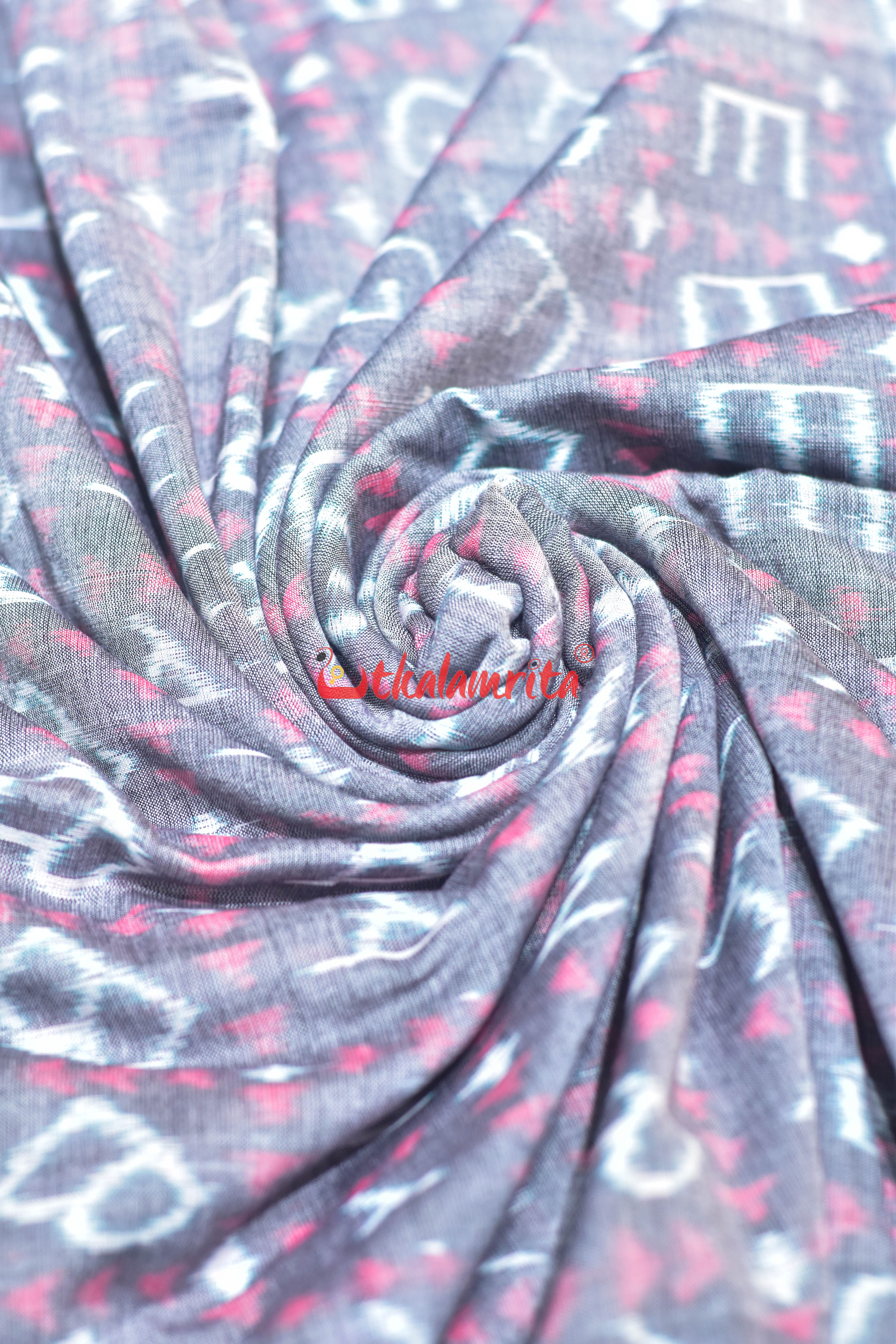 Grey English Letters Sambalpuri Cotton (Fabric)