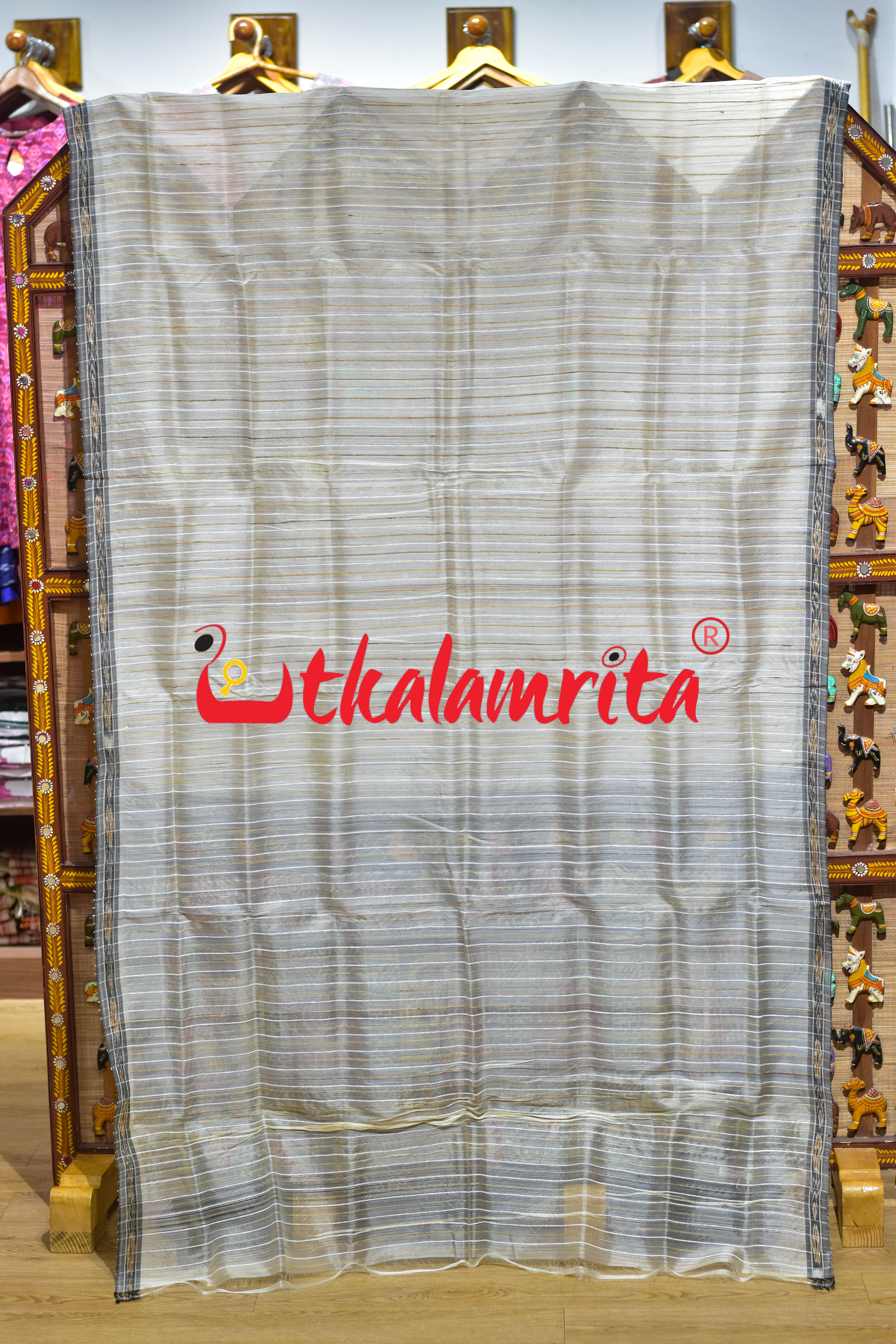 Off White Black Eri Mulberry Khandua Silk Saree
