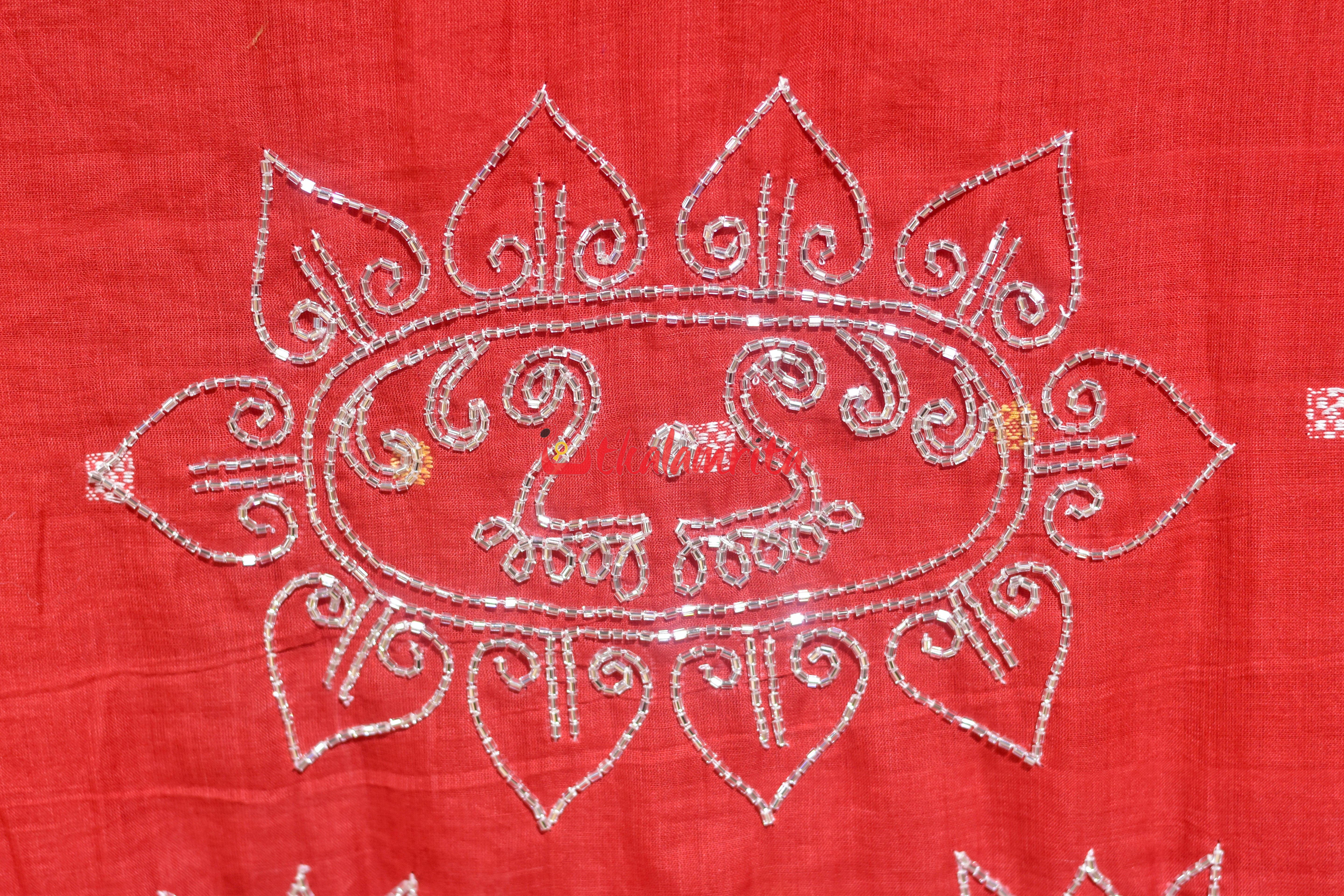 Red with Yellow Buti Designer Sambalpuri Cotton Saree