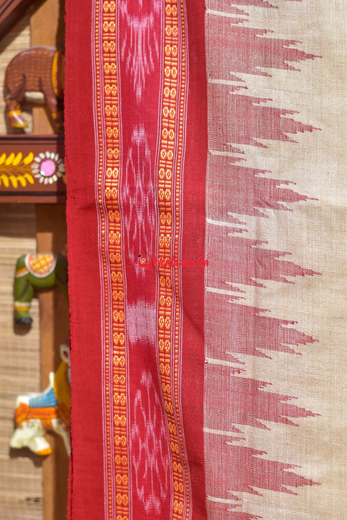 Natural Red Phoda Kumbha Tussar Silk Saree