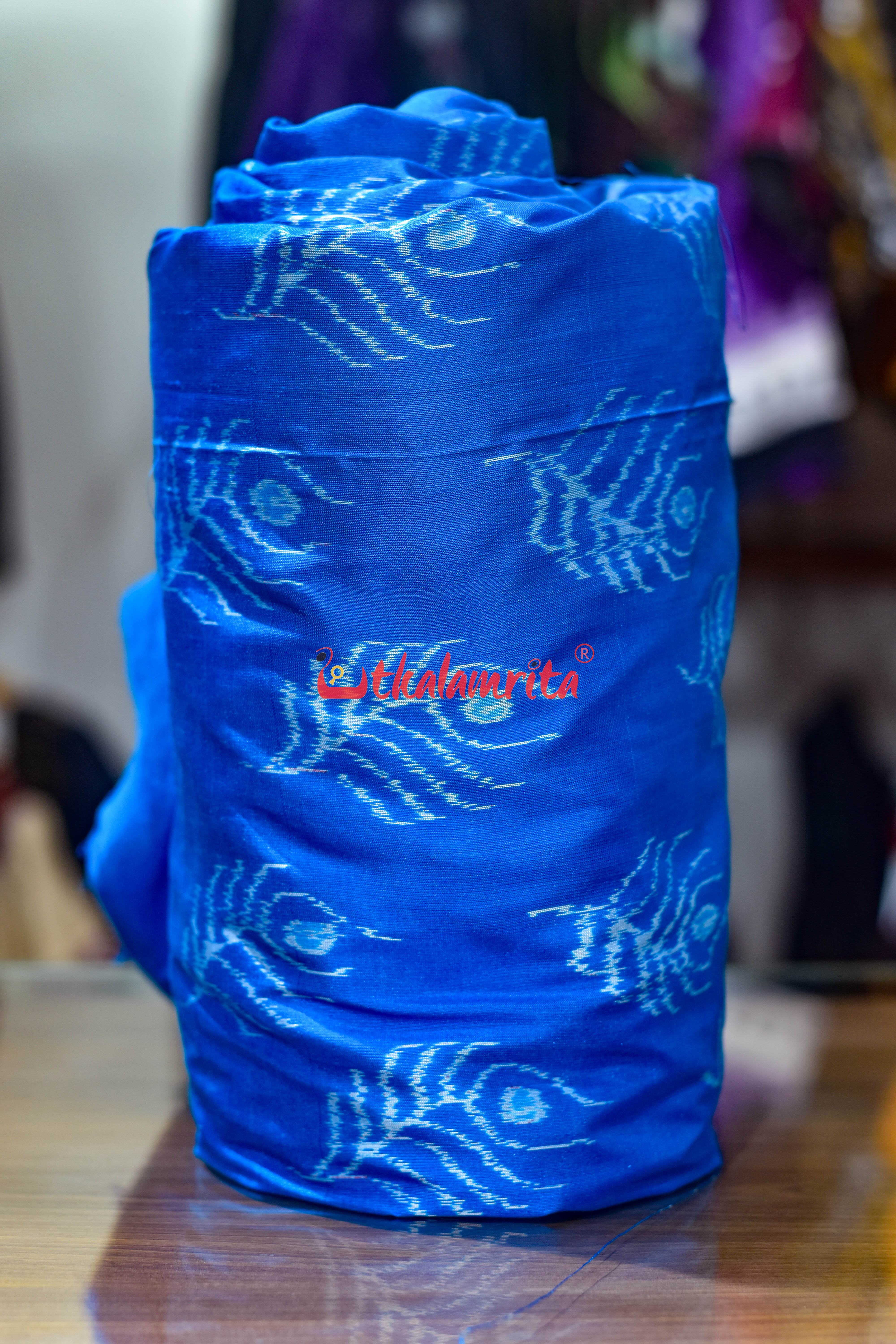 Aqua Blue with Mayurapucha Sambalpuri Silk (Fabric)
