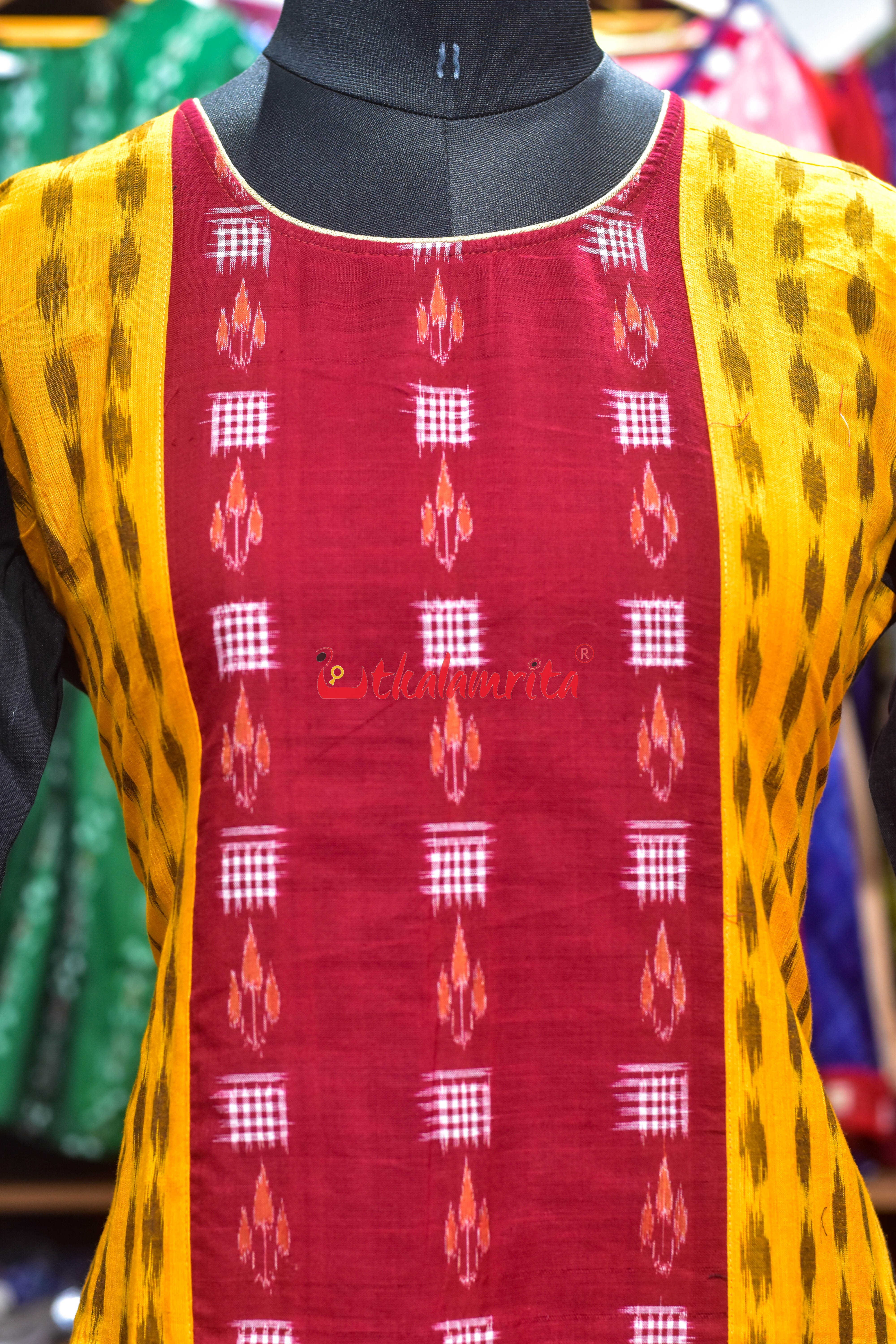 Maroon Mustard Ikat Elegance (Ladies Kurti)