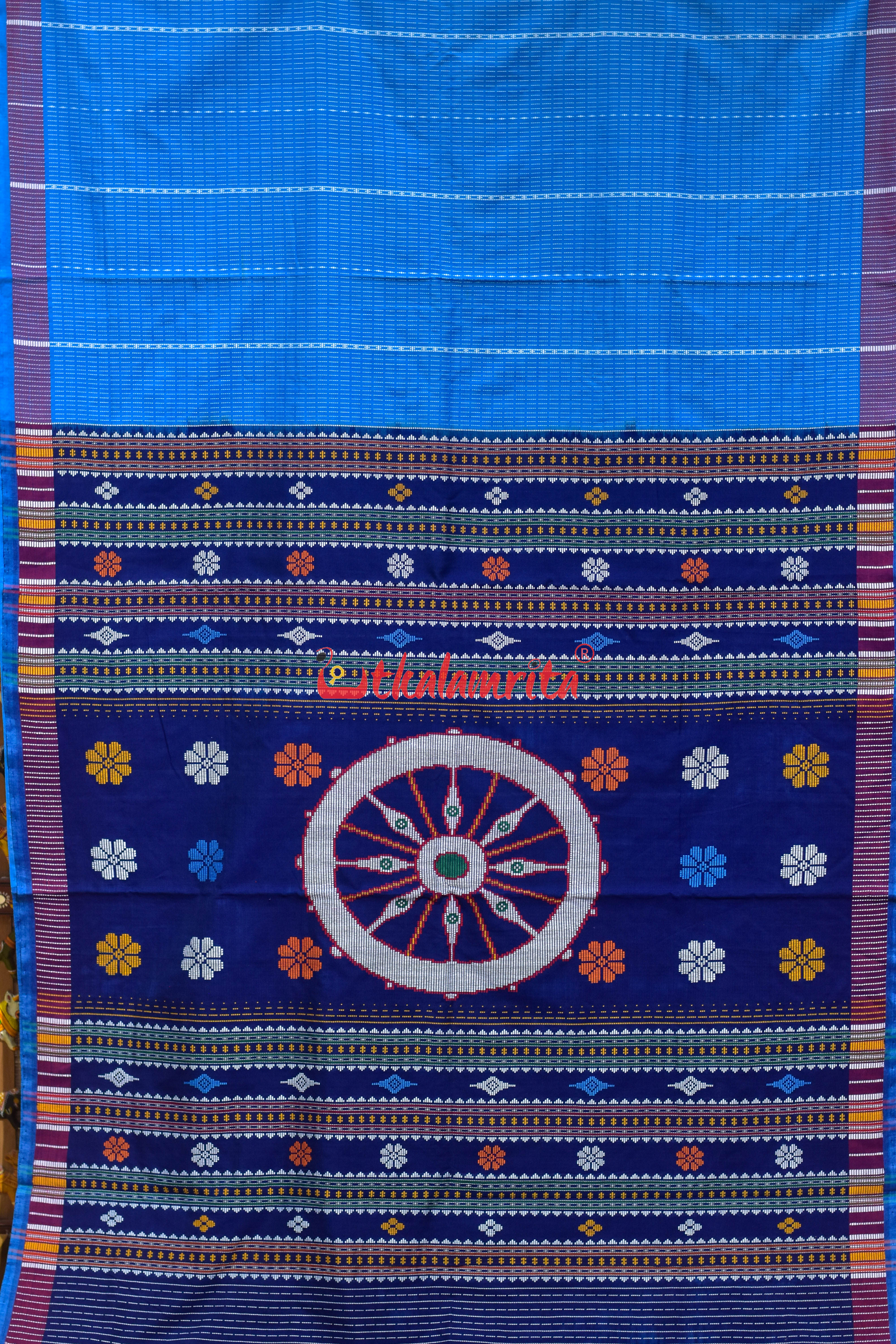 Blue konark Wheel Dhalapathara Cotton Saree