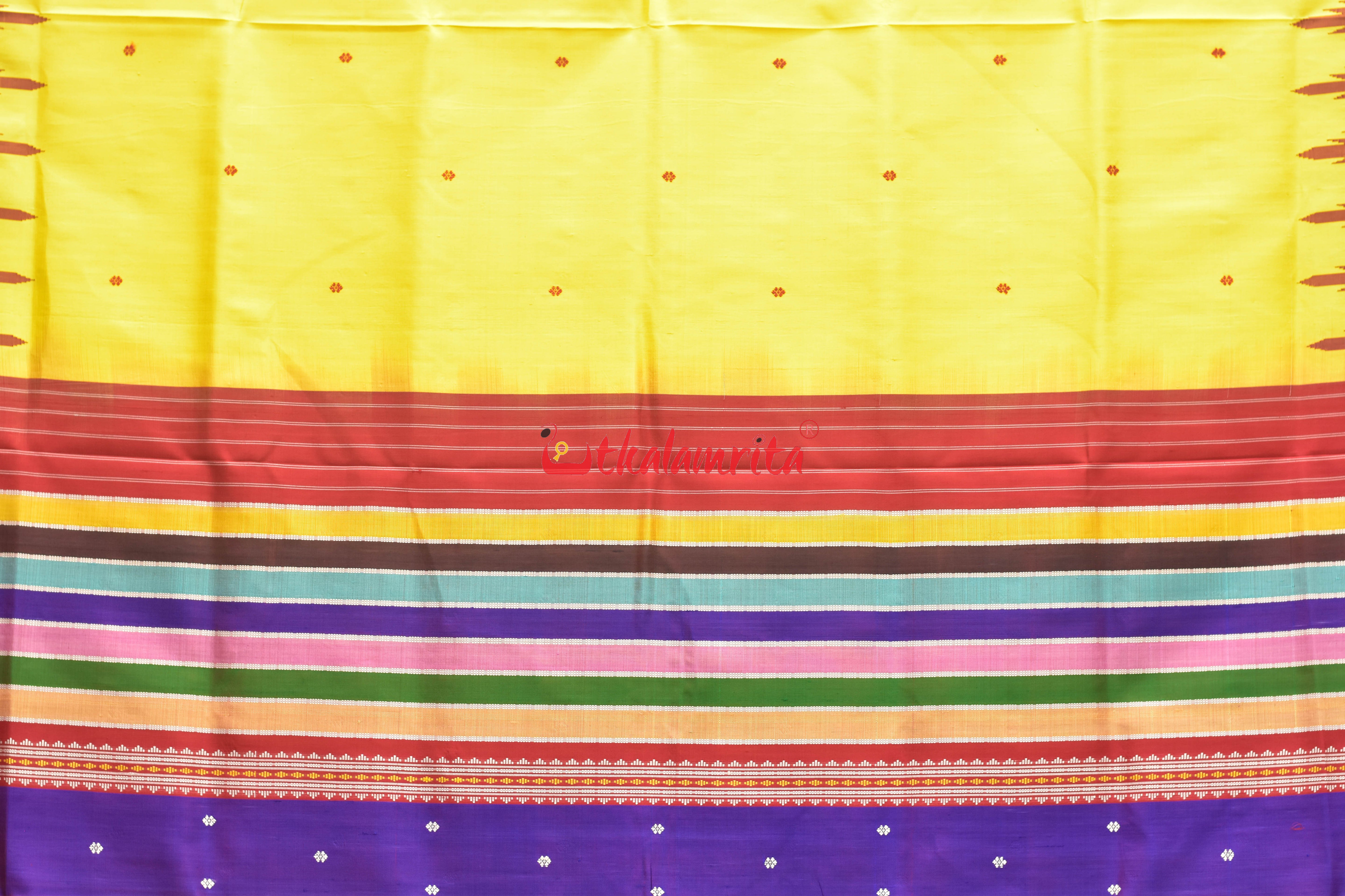 Yellow Red Double Anchal Berhampuri Silk Saree