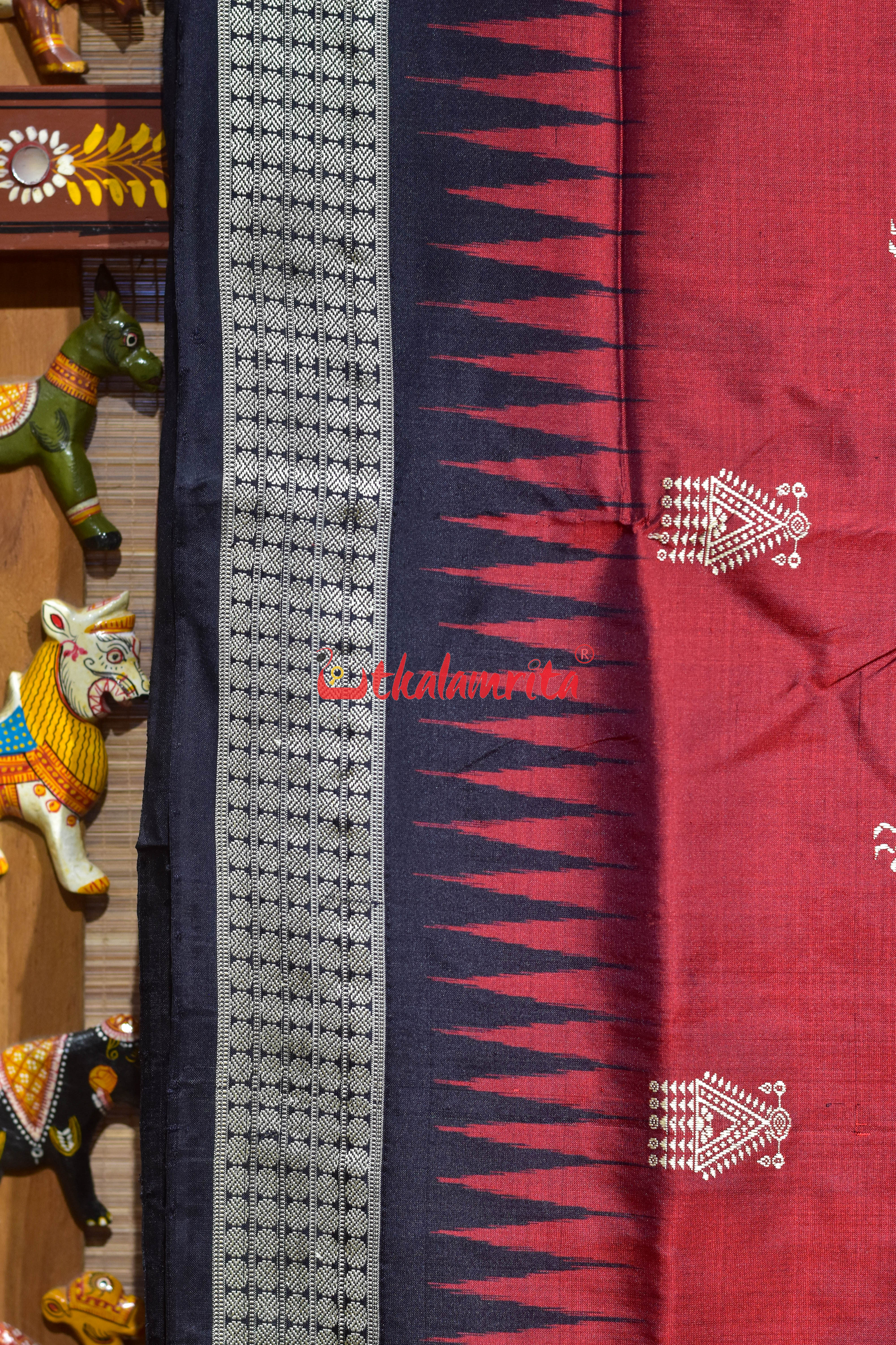 Red Black Body Mukuta Bomkai Silk Saree