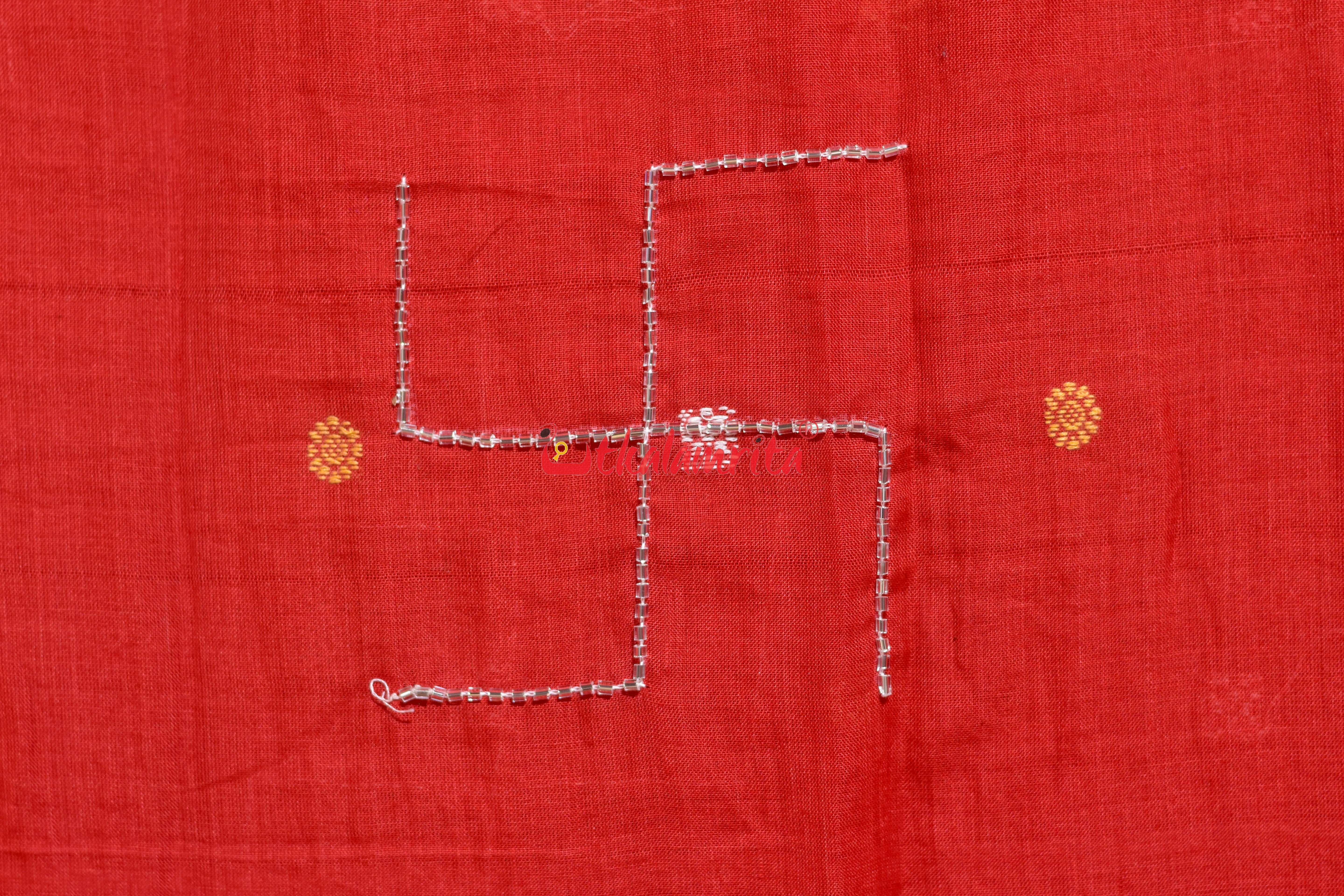 Red with Yellow Buti Designer Sambalpuri Cotton Saree