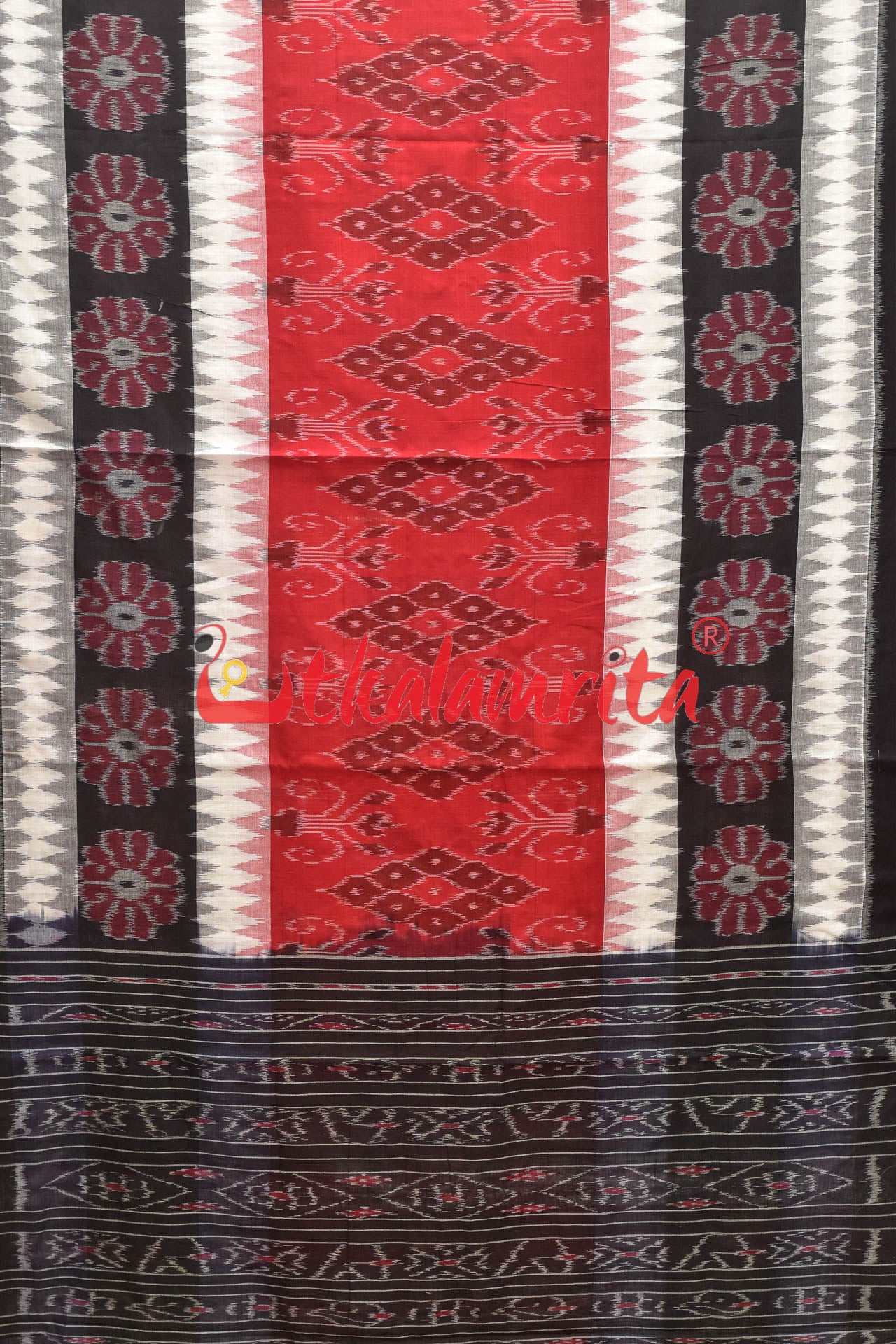 Black and Red Bandha Khandua Cotton Saree