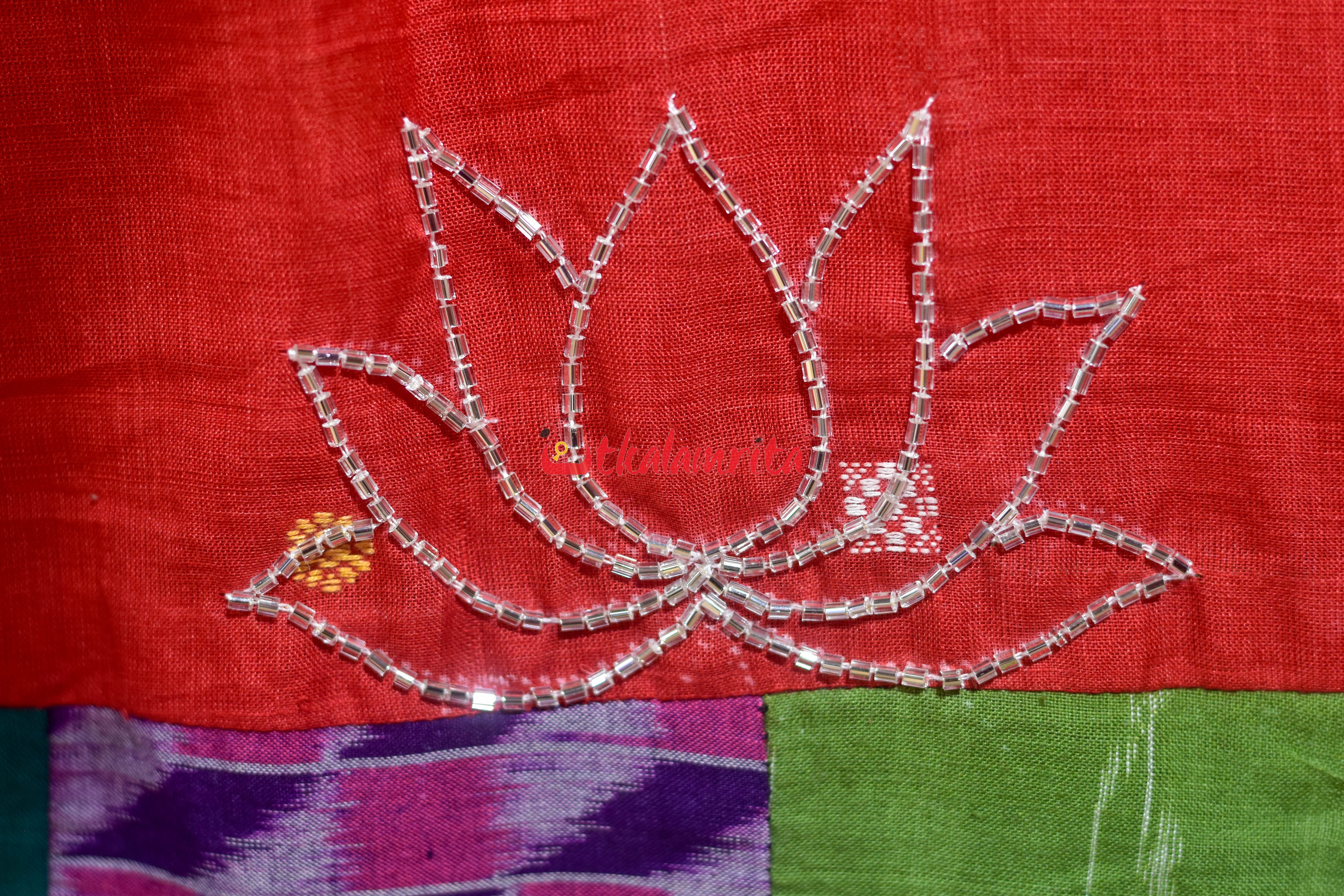 Red with Yellow Buti Designer Sambalpuri Cotton Saree