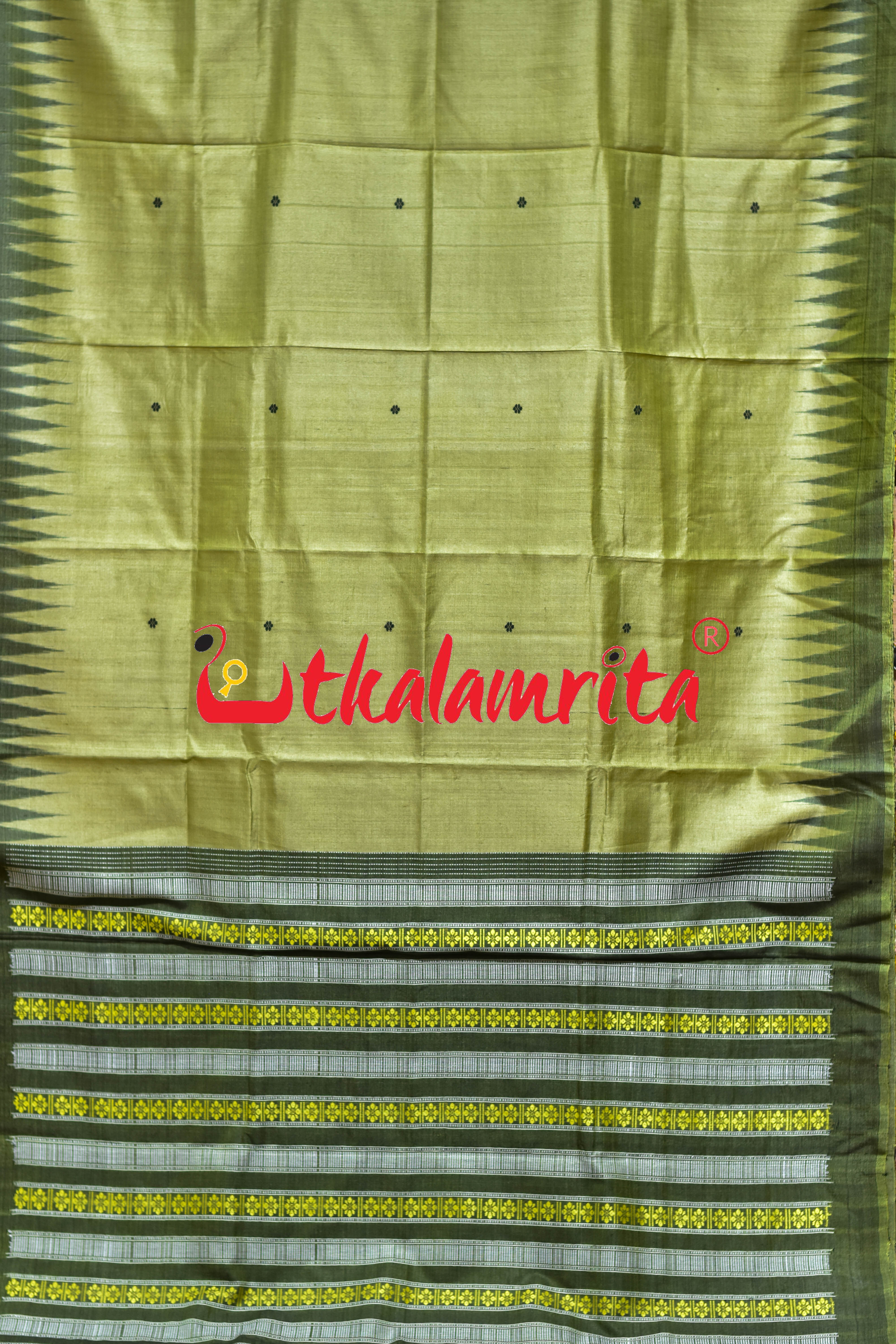 Mehndi Green Black Border Fine Gopalpur Tussar Silk Saree