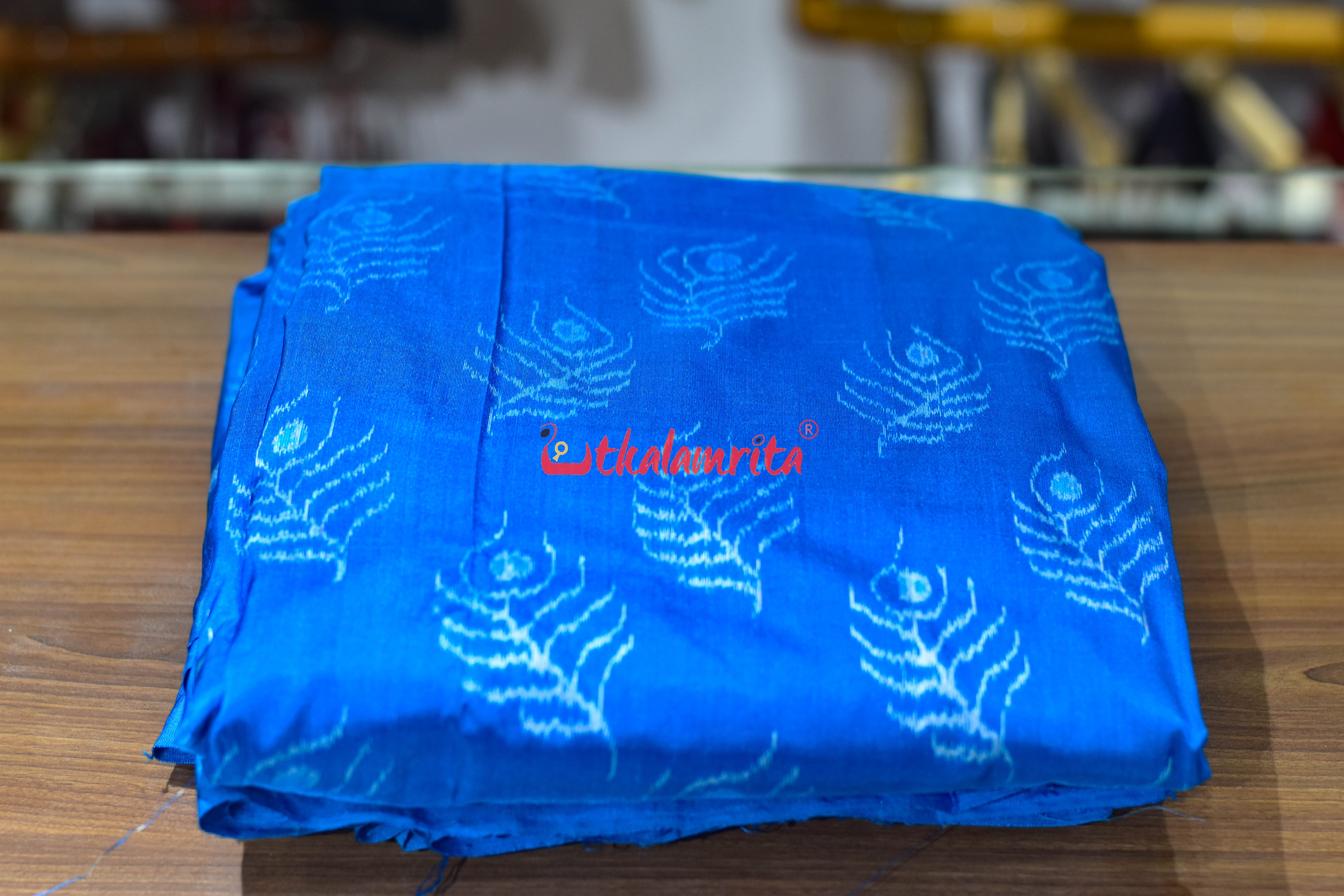 Aqua Blue with Mayurapucha Sambalpuri Silk (Fabric)