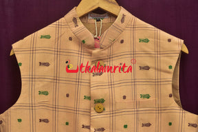 Cream Fish Buti Cotton (Men's Jacket)