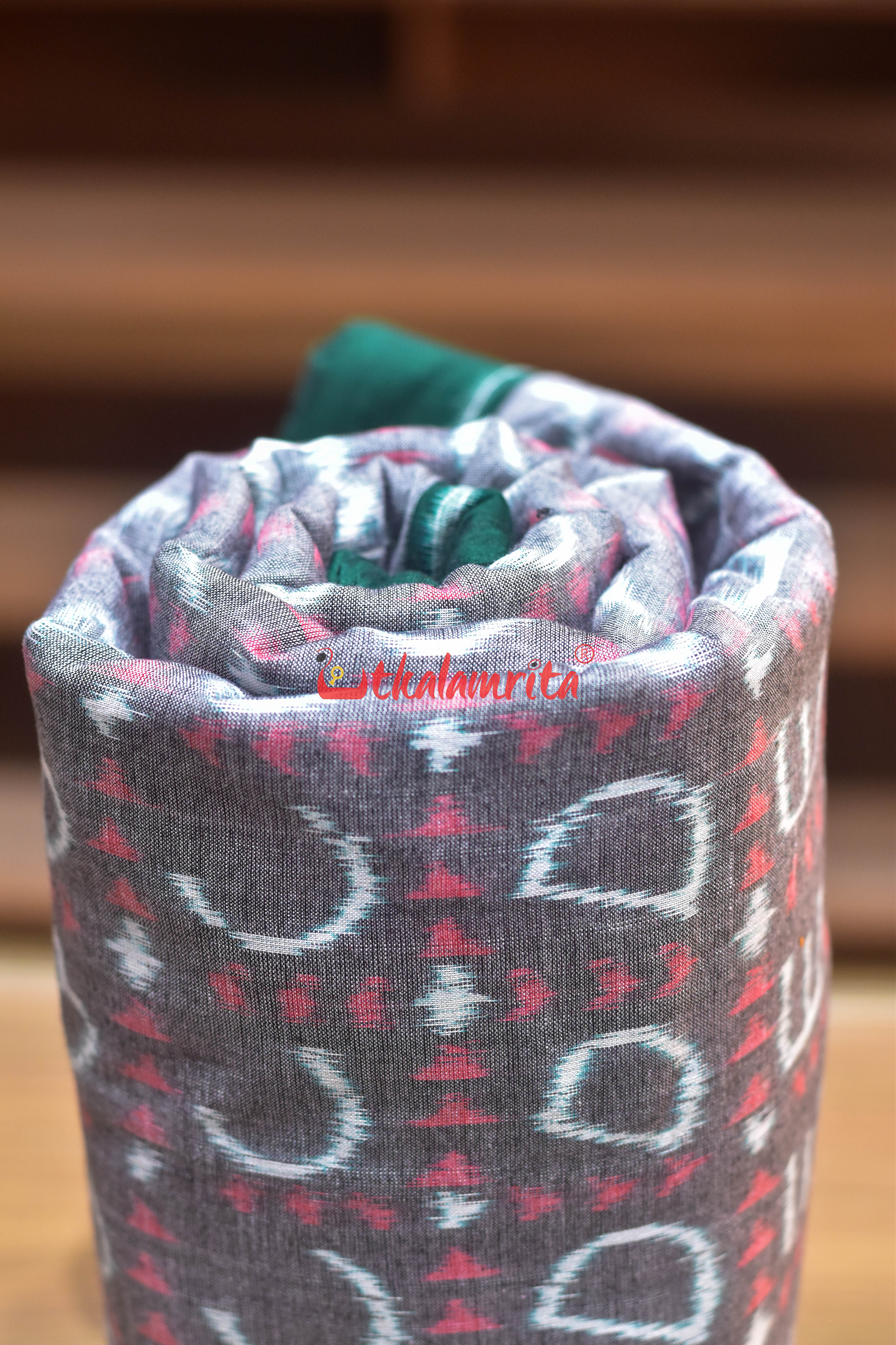Grey English Letters Sambalpuri Cotton (Fabric)