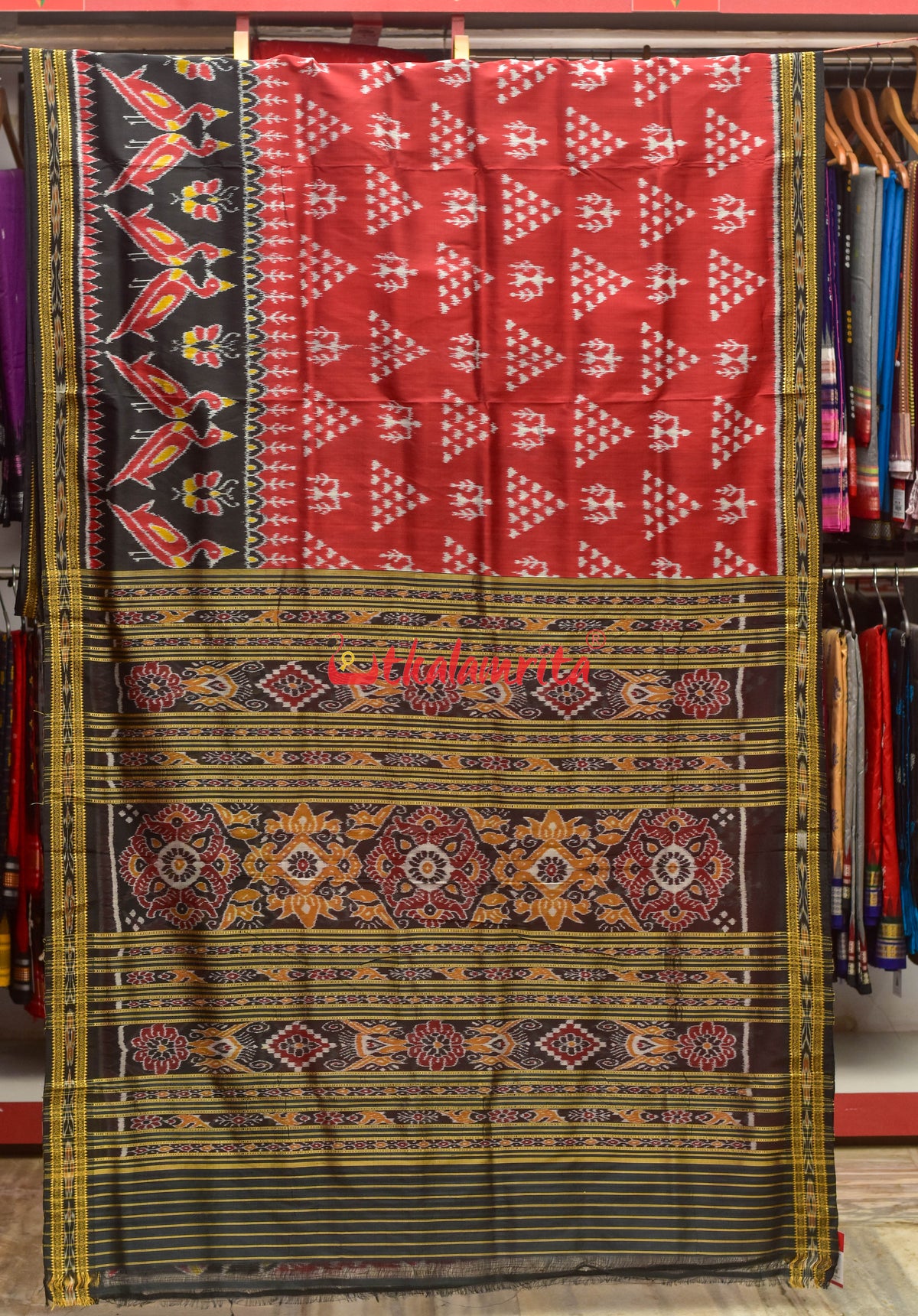 Dhadi Chita Maroon Khandua Silk Saree