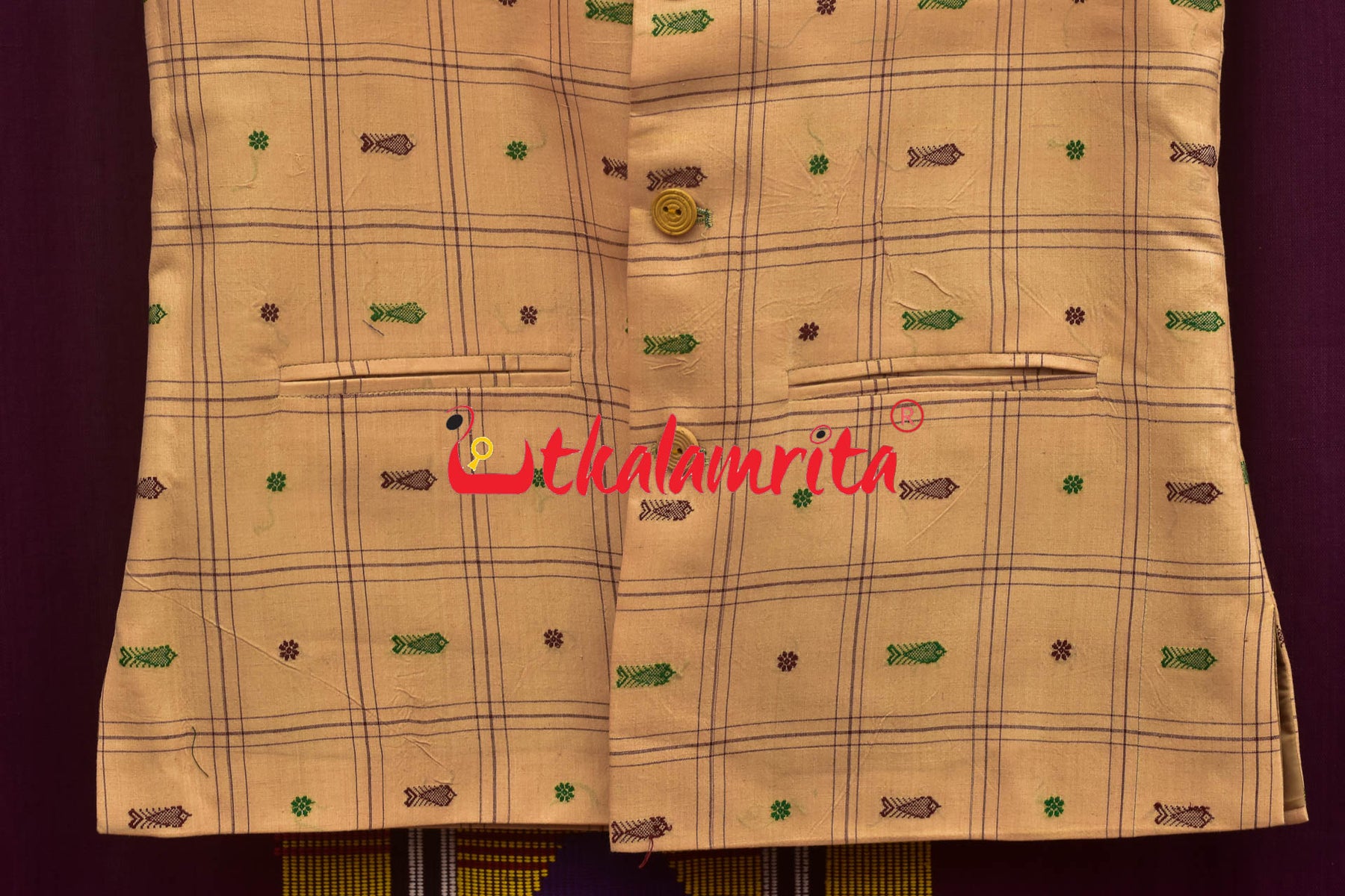 Cream Fish Buti Cotton (Men's Jacket)