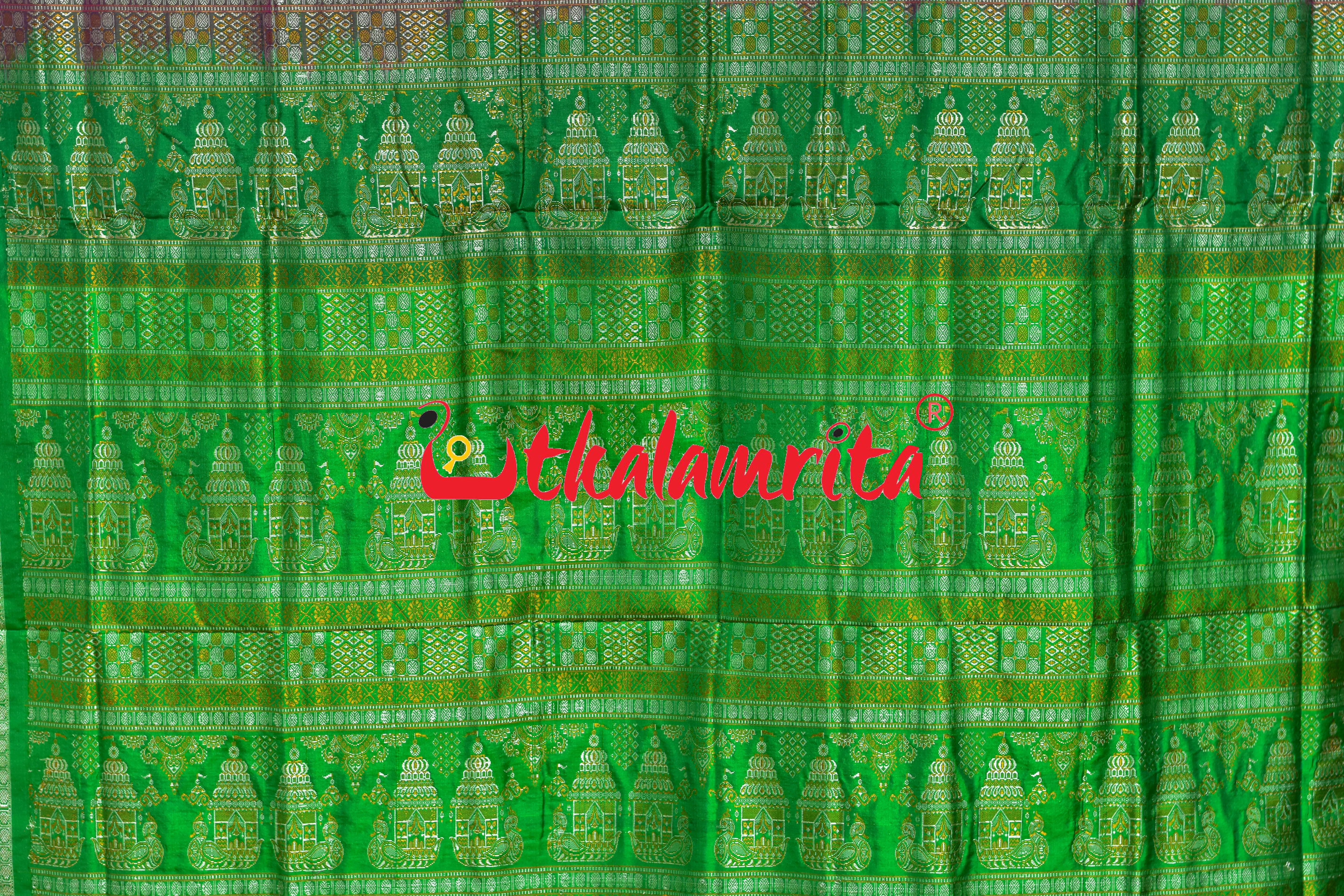 Rani Green Ghara Baragachha Bomkai Silk Saree
