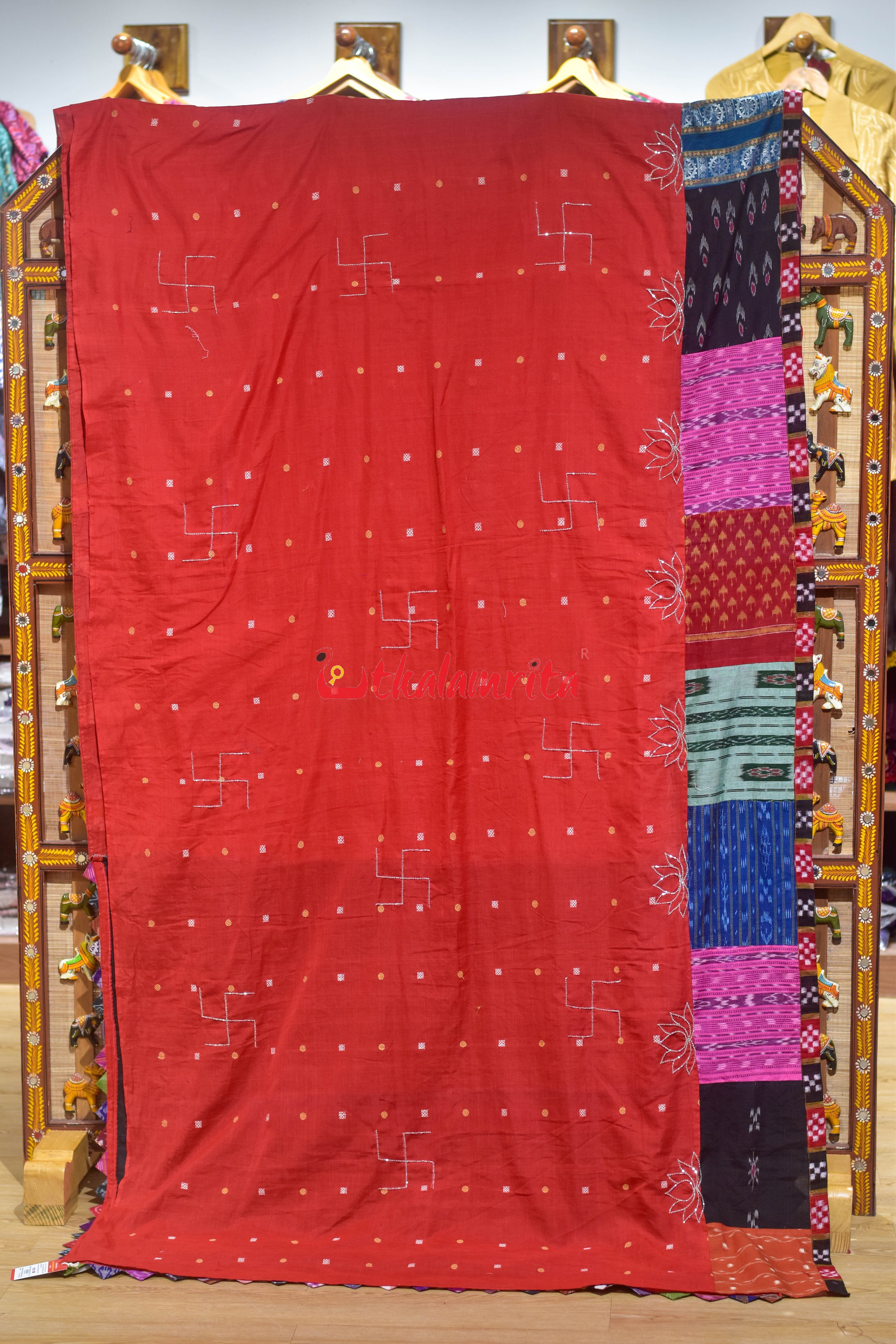 Red with Yellow Buti Designer Sambalpuri Cotton Saree