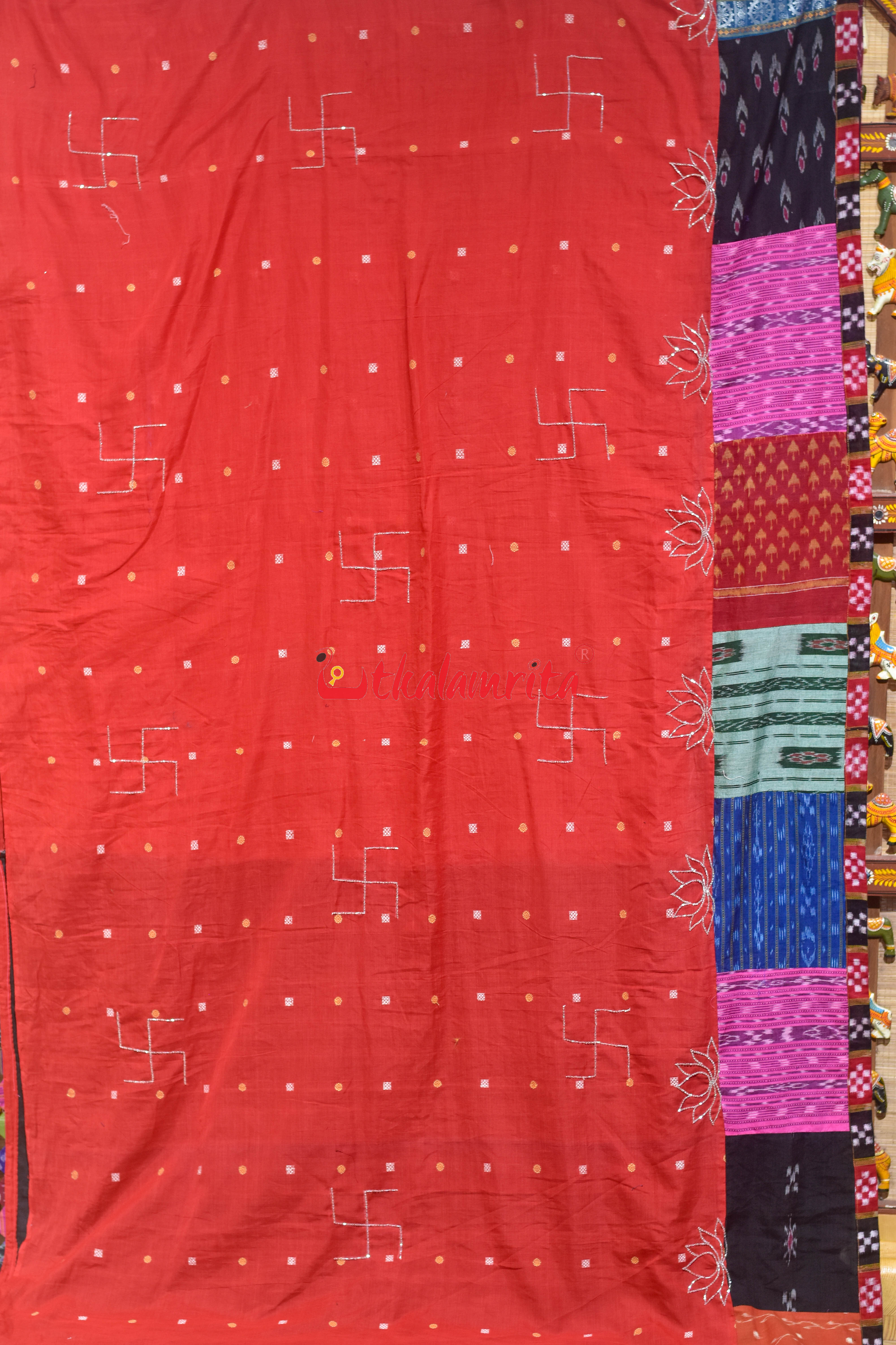 Red with Yellow Buti Designer Sambalpuri Cotton Saree